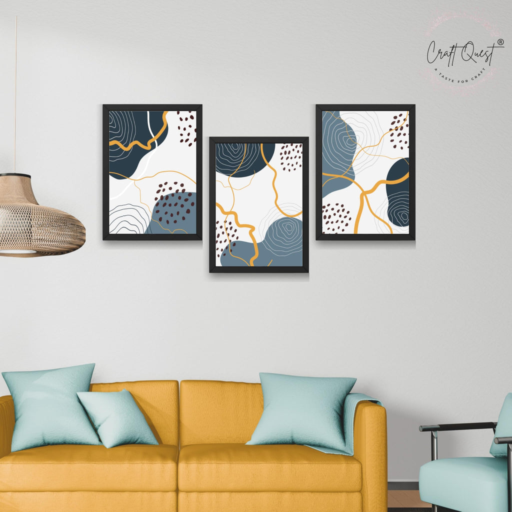 CRAFT QUEST Abstract Modern Shapes Wall Art | Set of 3 Frames for Home Decoration | Ideal for Living Room, Bedroom & Offices