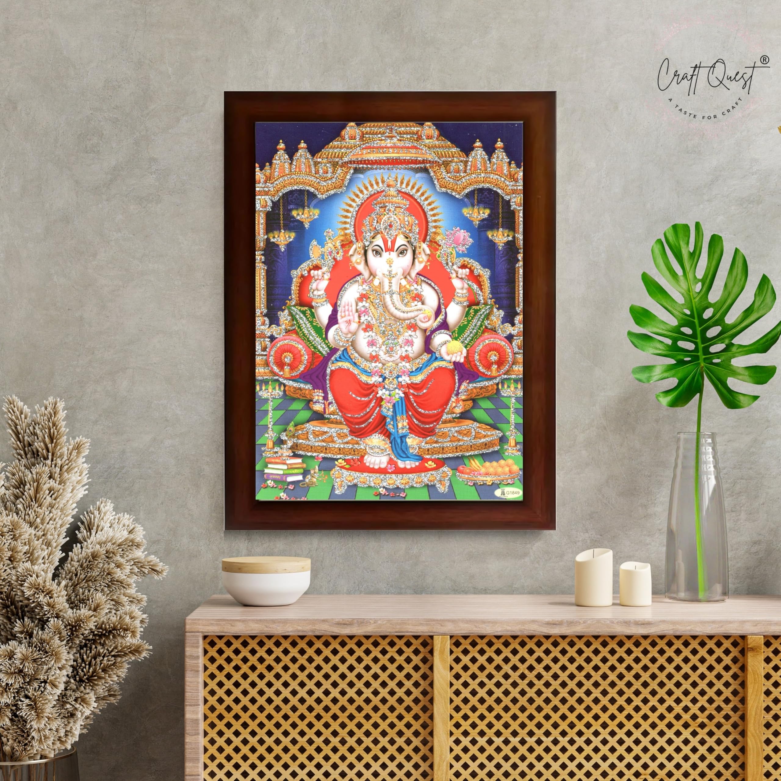 CRAFT QUEST Lord Ganpati Modern Wall Art Painting With Frame For Pooja, Home and Office Decor