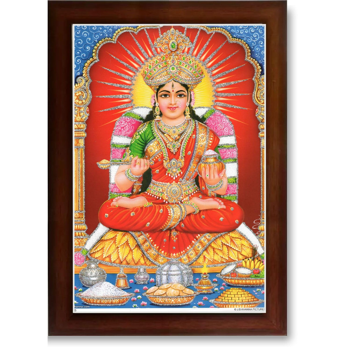 CRAFT QUEST Maa Annapurna devi sitting on throne photo frame with Acrylic glass for Kitchen Worship