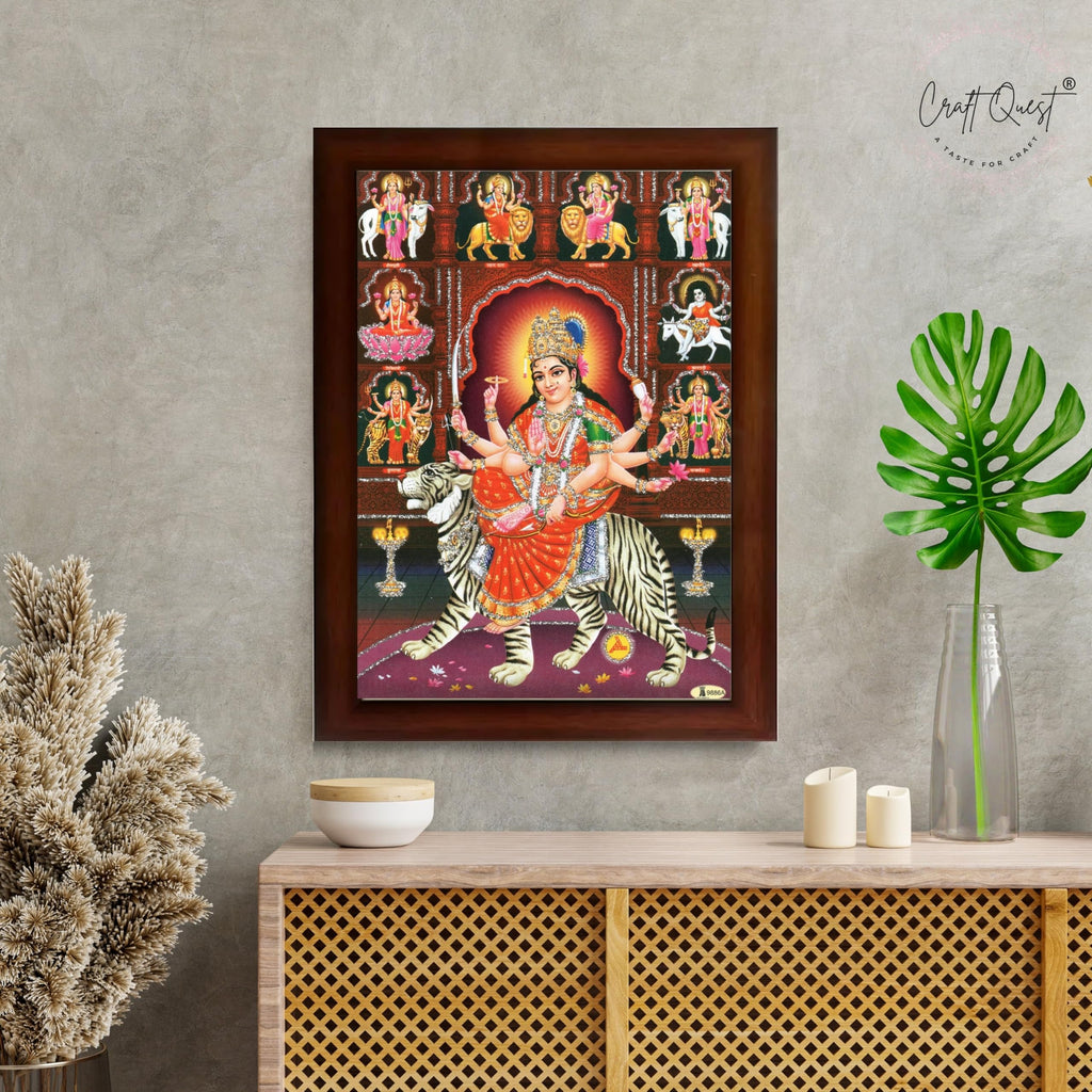 CRAFT QUEST Durga Mata Goddess Navadurga Navdurga Wall Painting Framed Home Décor
