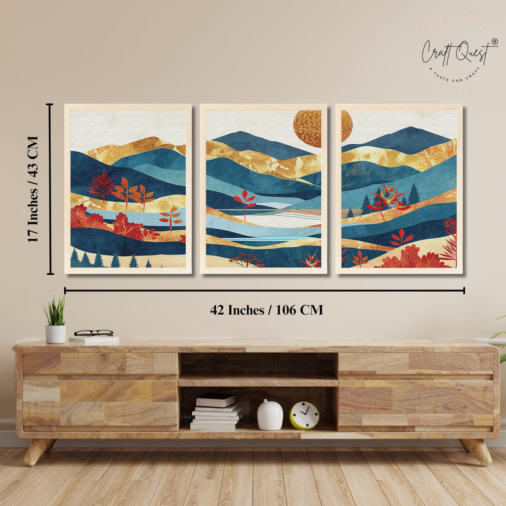 CRAFT QUEST Modern Art Pictures With Mountains & Trees Wall Art | Set of 3 Frames for Home Decoration | Ideal for Living Room, Bedroom & Offices