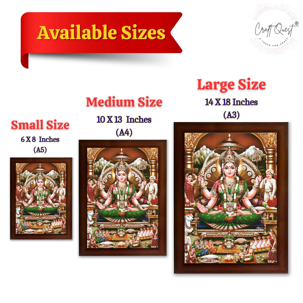 CRAFT QUEST Goddess Santoshi Mata/Devi Santhoshi Maa Photo Frame for Pooja, Home, Temple, Gift, Wall Décor Item