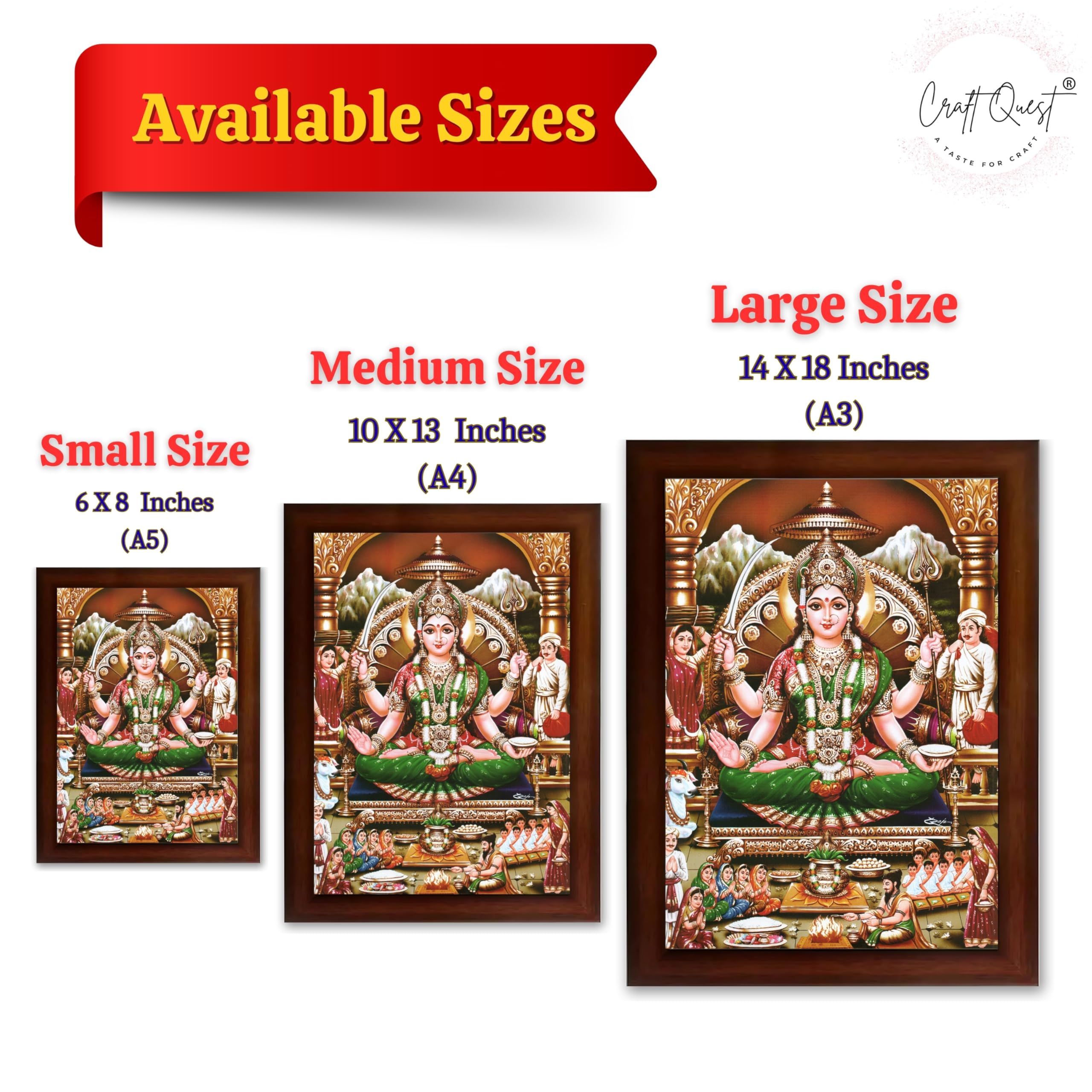 CRAFT QUEST Goddess Santoshi Mata/Devi Santhoshi Maa Photo Frame for Pooja, Home, Temple, Gift, Wall Décor Item