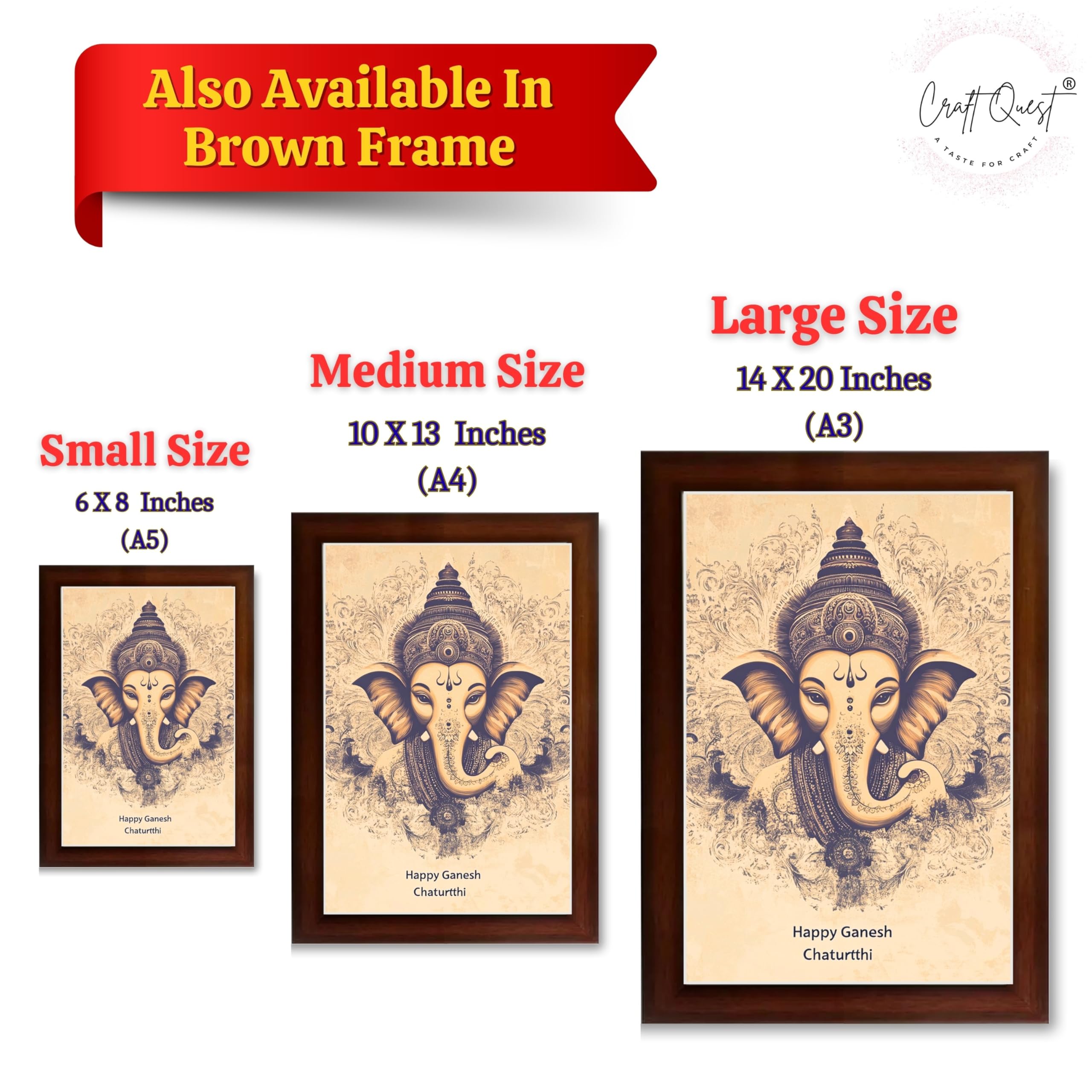 CRAFT QUEST Lord Ganpati Ganesh God Frame for Pooja Room & Wall Decor GA-253