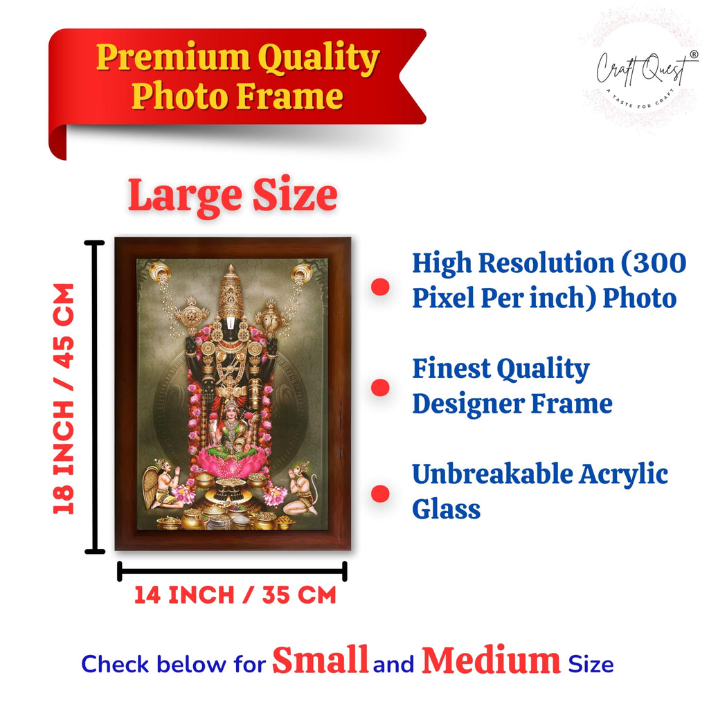 CRAFT QUEST Venkateshwara Tirupati Balaji Lakshmi venkateshwer Swamy Wall Photo Frame For Home, Temple, Pooja, Wall Décor Item