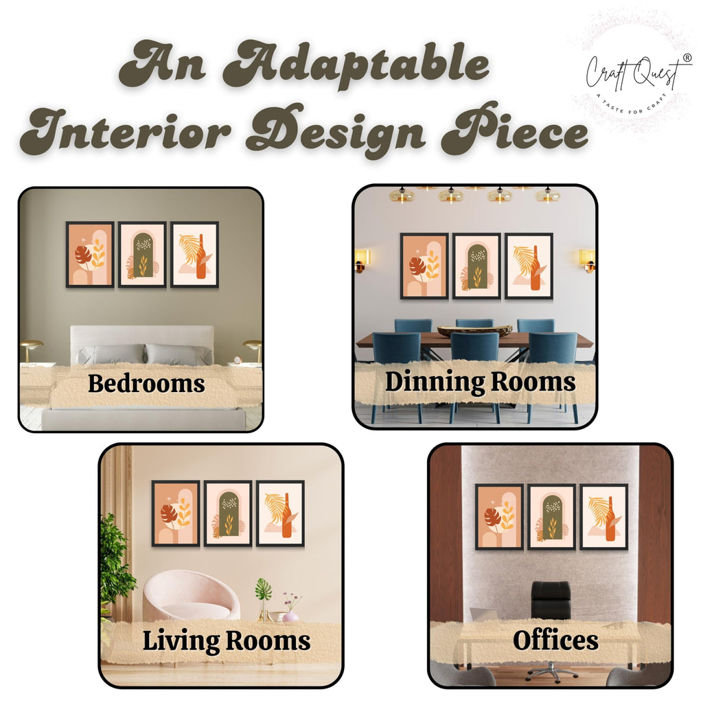 CRAFT QUEST Wall Art Decor Paintings | Set of 3 BOHO Wall Art Frames for Home Decoration | Ideal for Living Room, Offices & Bedrooms