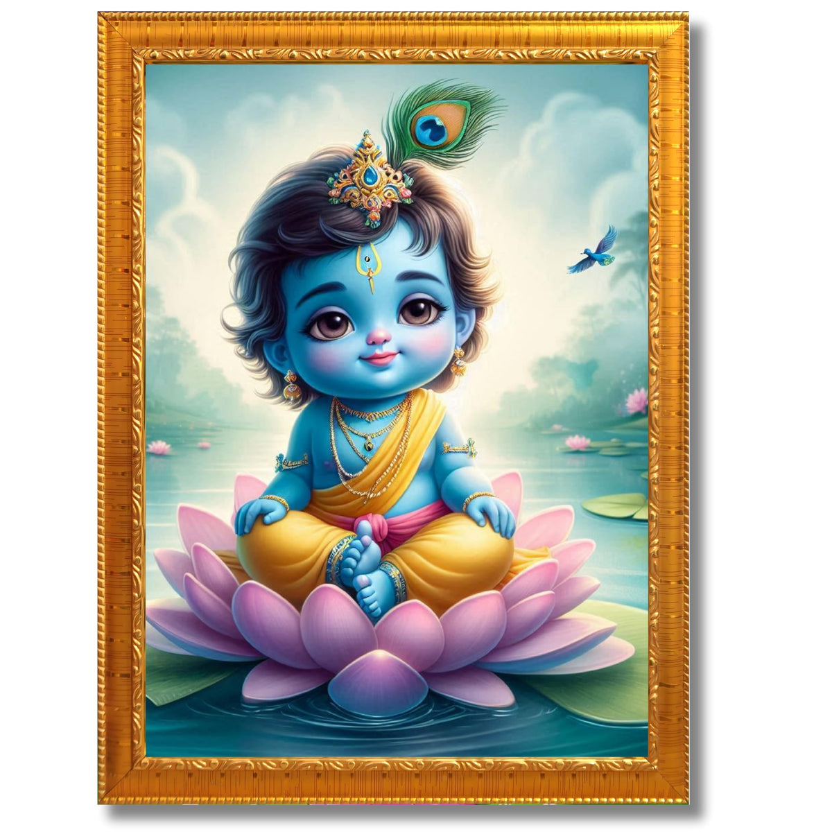 CRAFT QUEST Cute Baby Krishna HD Print | Little Krishna Frame for Home Temple, Office Desk, Décor Item