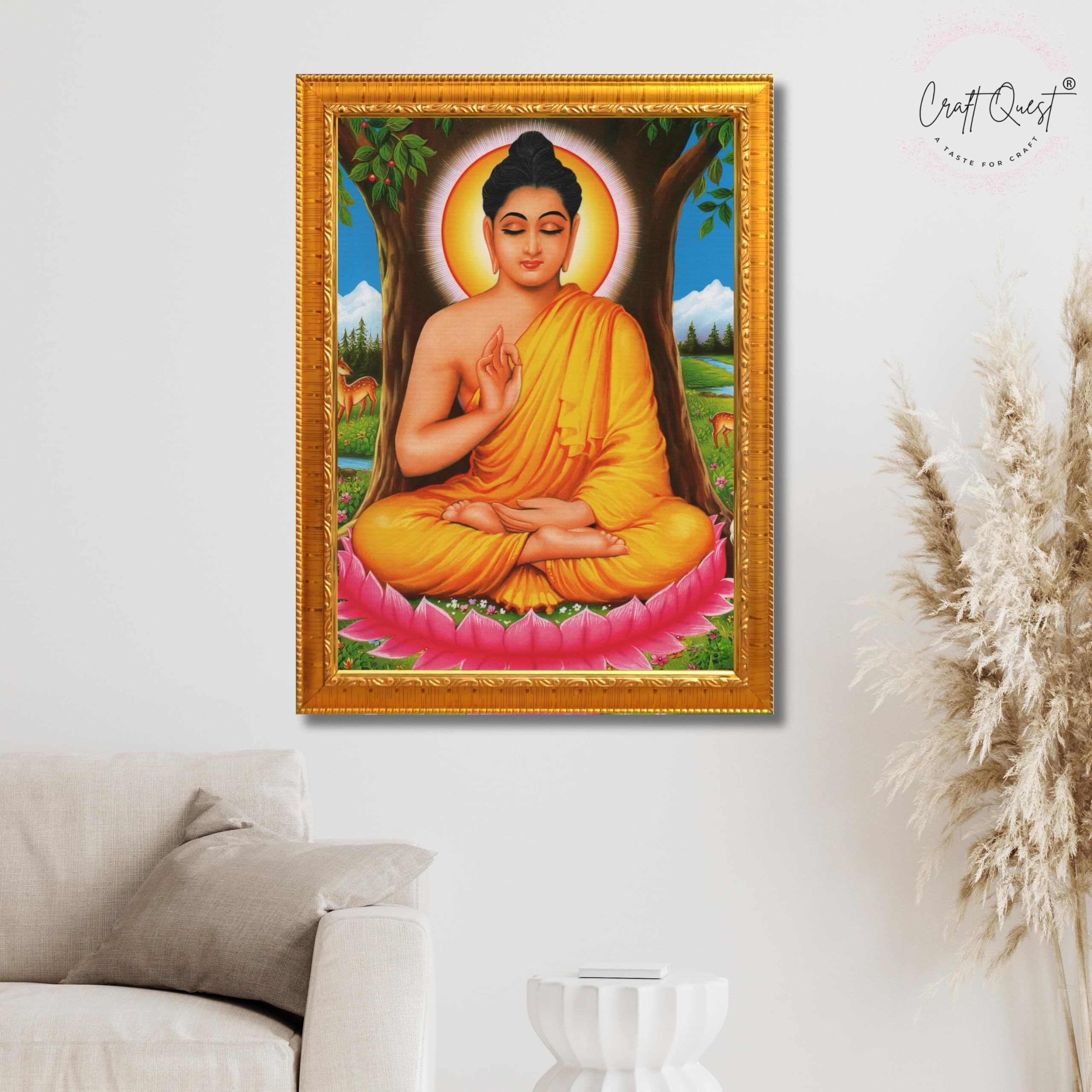 CRAFT QUEST Lord Buddha Photo Frame | Premium HD Spiritual Wall Frame | Peaceful Gautam Buddha Picture for Home Decor, Meditation Room & Office