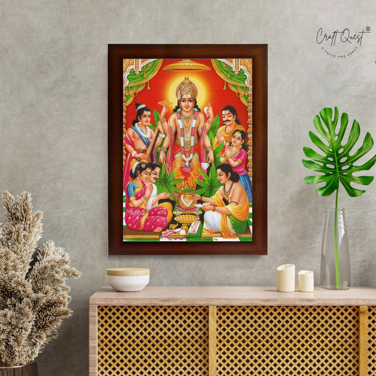 CRAFT QUEST Satyanarayana Swamy God Satyanarayan Photo Frame | Religious Photo Frame | Ideal for Home, Office, Temple & Puja Room, Wall Decor