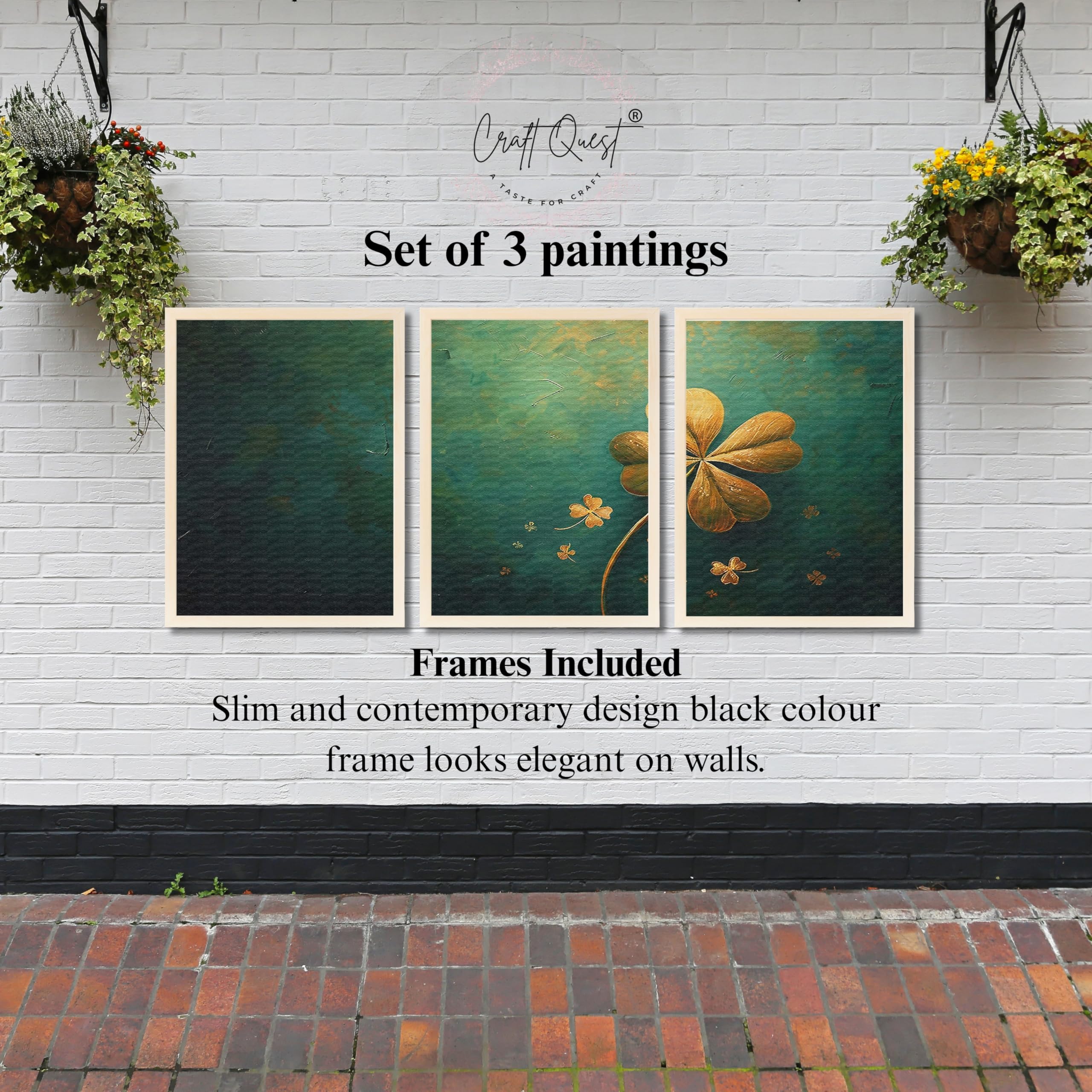 CRAFT QUEST Nature Inspired Flowers & Leaves Wall Art | Set of 3 Frames for Home Decoration | Ideal for Living Room, Bedroom & Offices