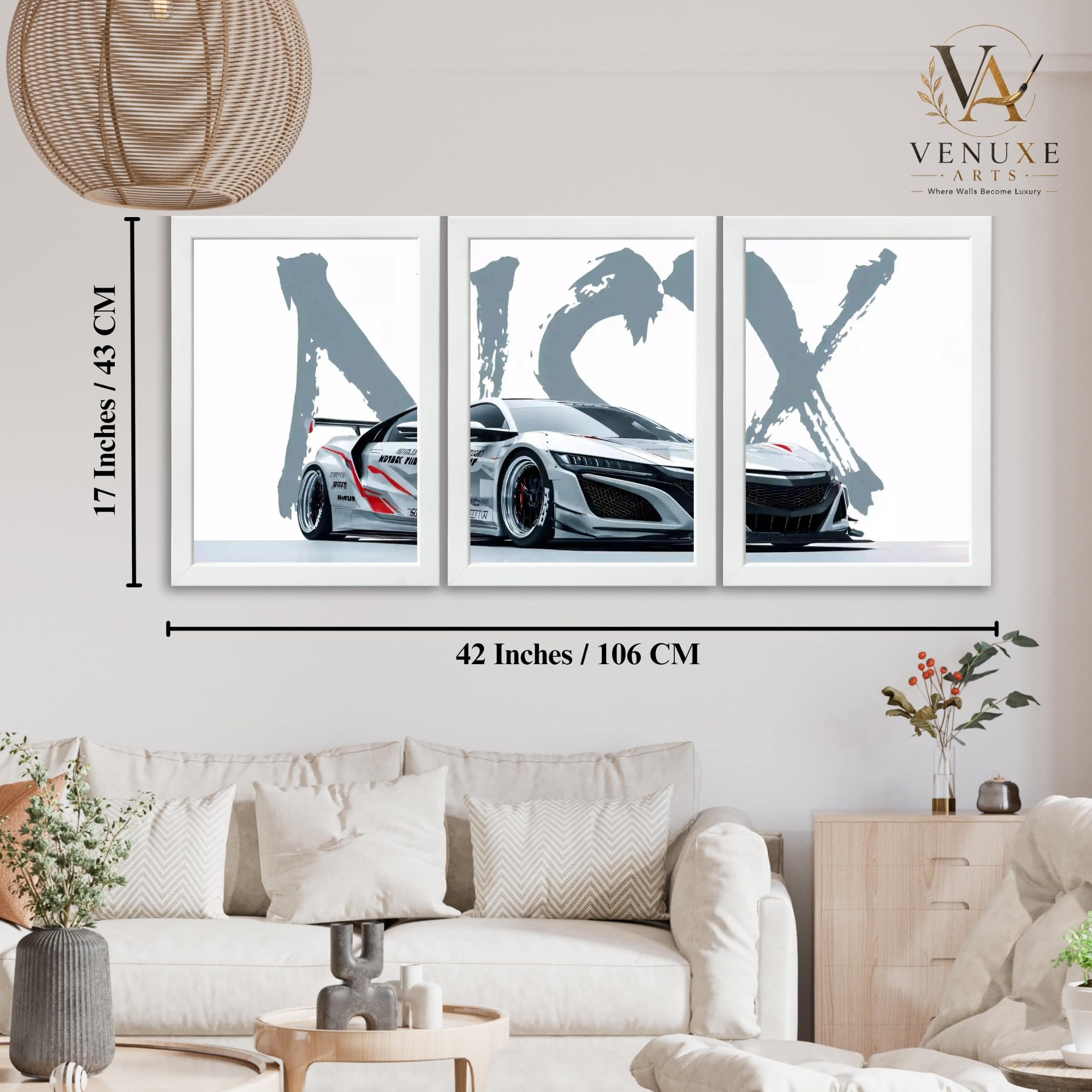 VENUXE ARTS Set Of 3 Big Sports Cars Framed Posters Gift Items for Boys Room Wall Decoration Bedroom Living Room Office Studio Décor | Car Poster Frame for Wall Décor