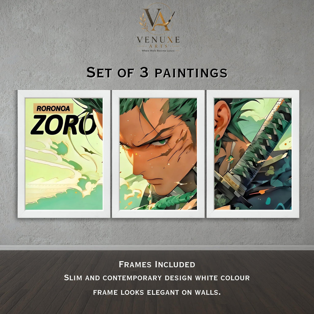 VENUXE ARTS Set Of 3 Anime Characters Wall Framed |Anime Characters Framed Poster for Living Room Bedroom Gaming Room Studio Wall Decor