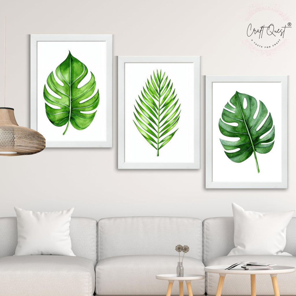 CRAFT QUEST Nature Inspired Exotic Leaves Modern Wall Art | Set of 3 Frames for Home Decoration | Ideal for Living Room, Bedroom & Offices
