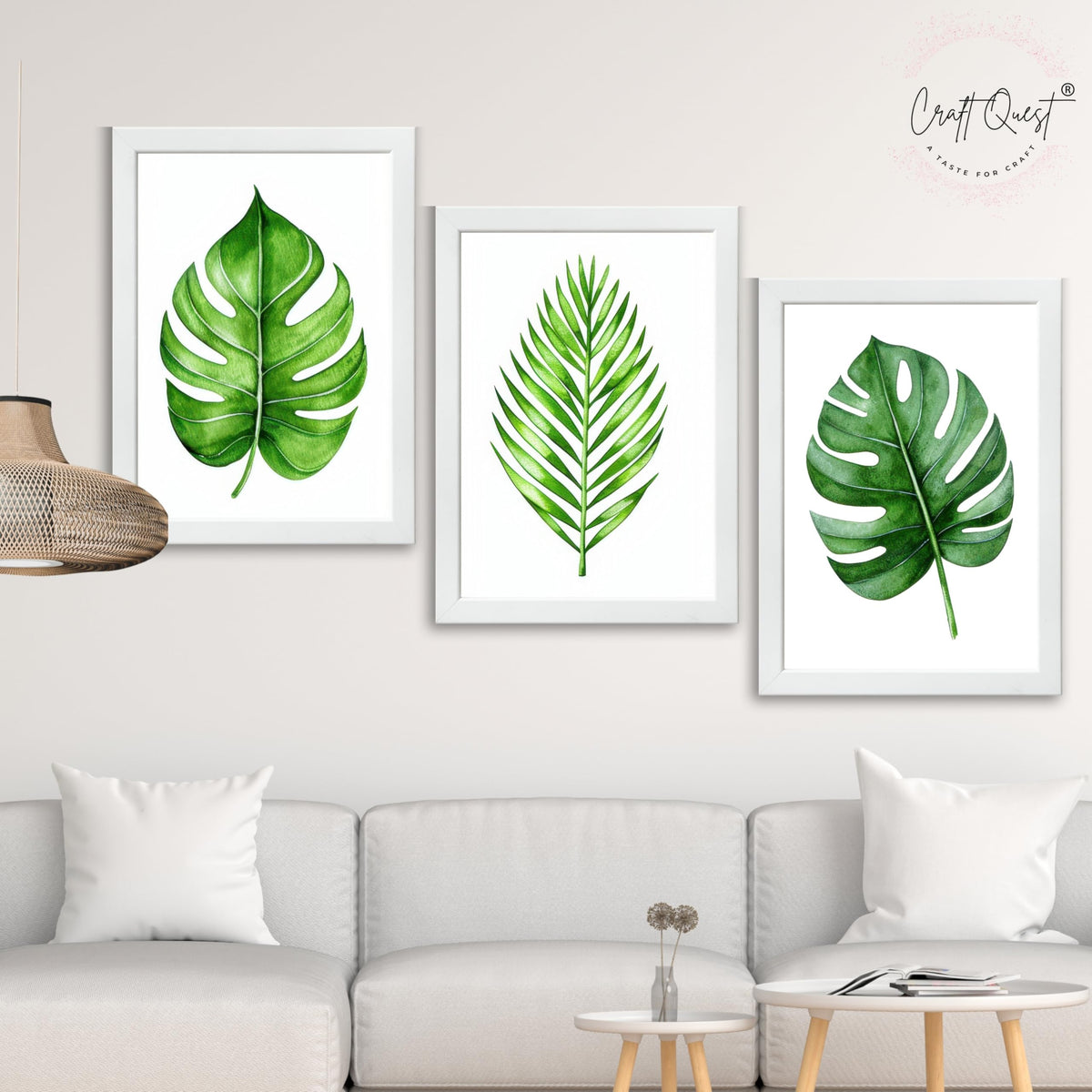 CRAFT QUEST Nature Inspired Exotic Leaves Modern Wall Art | Set of 3 Frames for Home Decoration | Ideal for Living Room, Bedroom & Offices