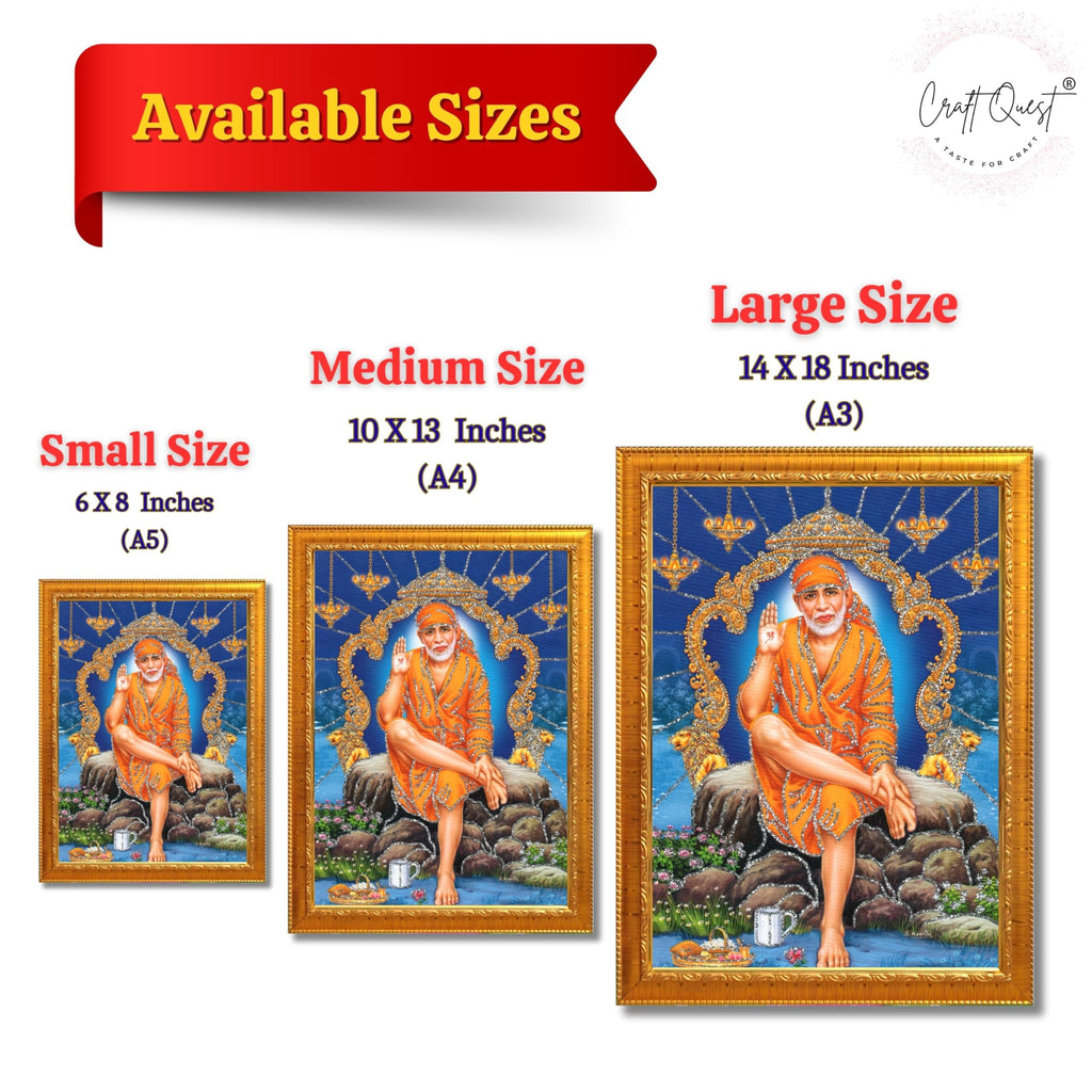 CRAFT QUEST Sai Baba Shirdi Sainath Wall Painting Framed Home Décor, Ideal for Home, Office, Temple & Puja Room, Wall Decor