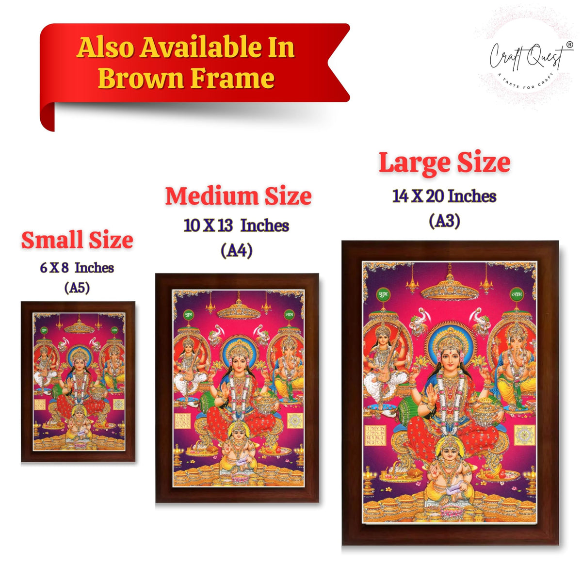 CRAFT QUEST Laxmi Ganesh Saraswati Religious Photo Frame for Wall, Table, Office, Temple, Pooja, Living Room and Home Decor Item