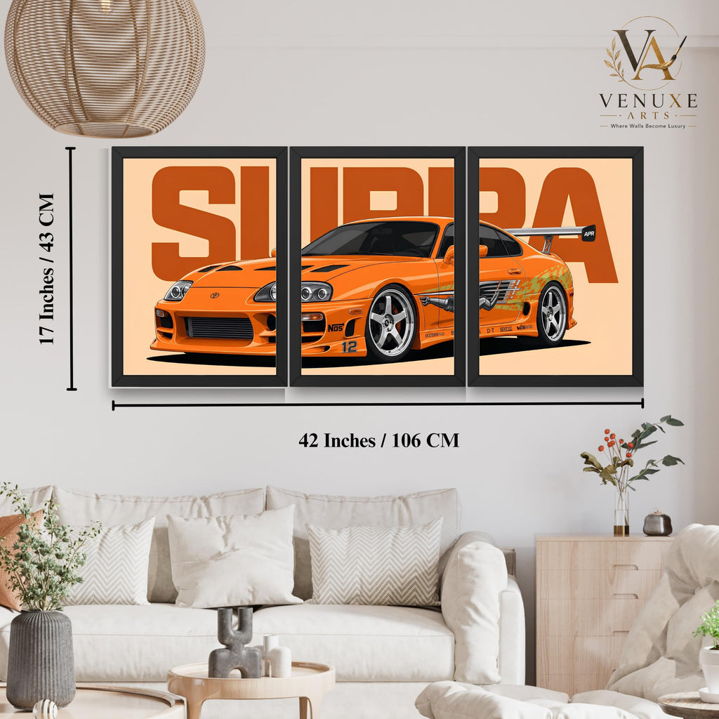 VENUXE ARTS Set Of 3 Big Sports Cars Framed Posters Gift Items for Boys Room Wall Decoration Bedroom Living Room Office Studio Décor | Car Poster Frame for Wall Décor