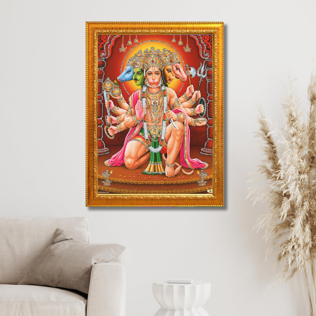CRAFT QUEST Panchmukhi Hanuman JI | Bajrangbali Religious Photo frame home Decorative item synthetic wood