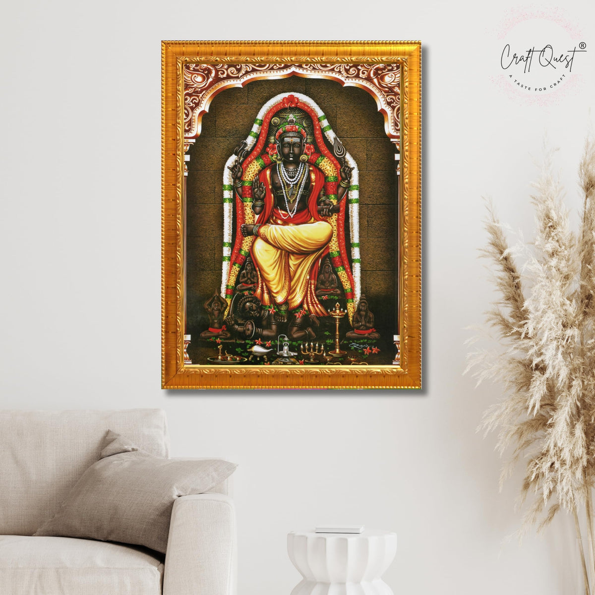 CRAFT QUEST Lord Dakshinamurthy Yoga Dakshinamoorthy Wall Photo Framed Home Decor | Religious Hindu God Picture Frame for Home, Office, Temple & Gifting