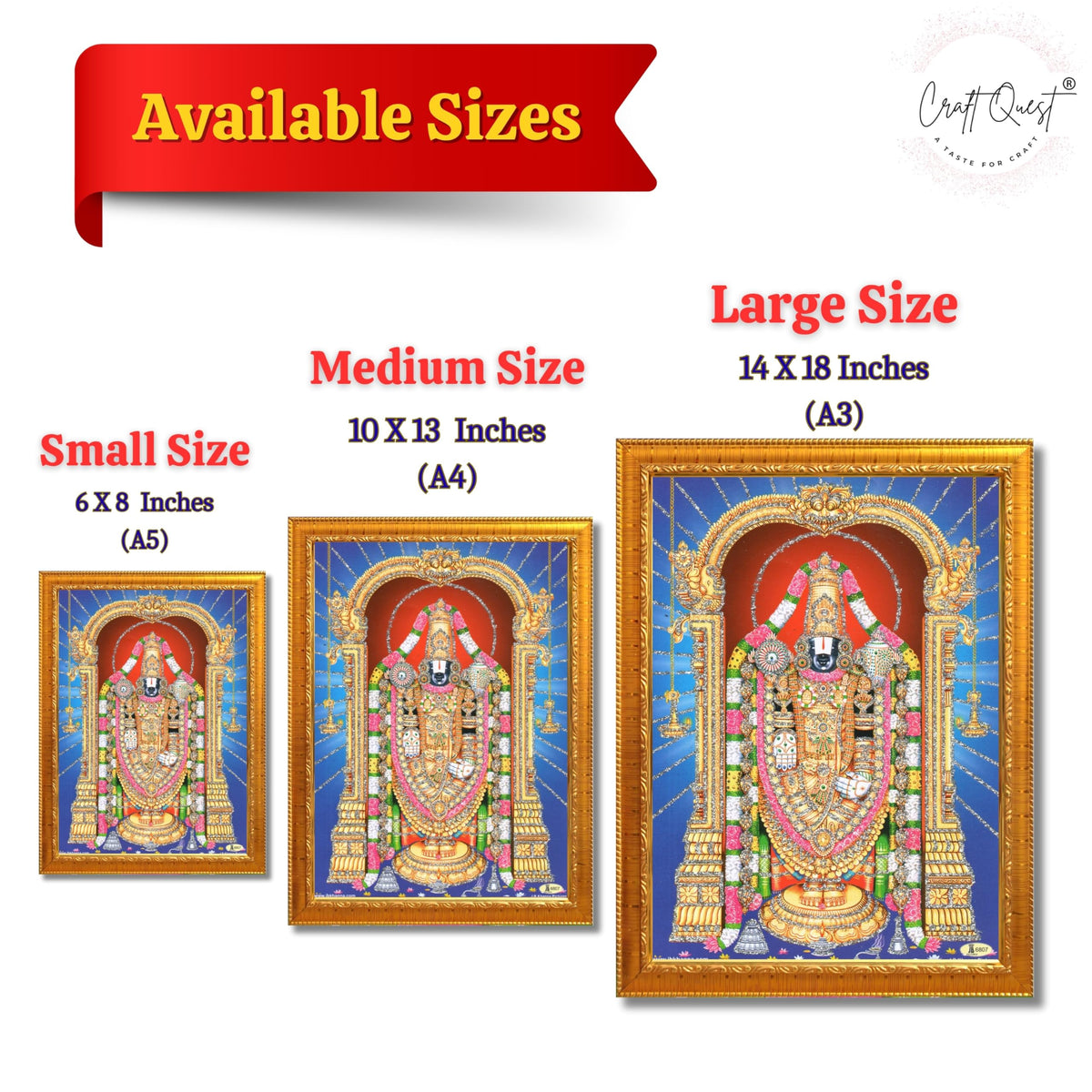 CRAFT QUEST Tirupati Balaji Lakshmi Venkateshwara venkateshwer Swamy Wall Painting Framed, Home, Temple, Pooja, Wall Décor Item
