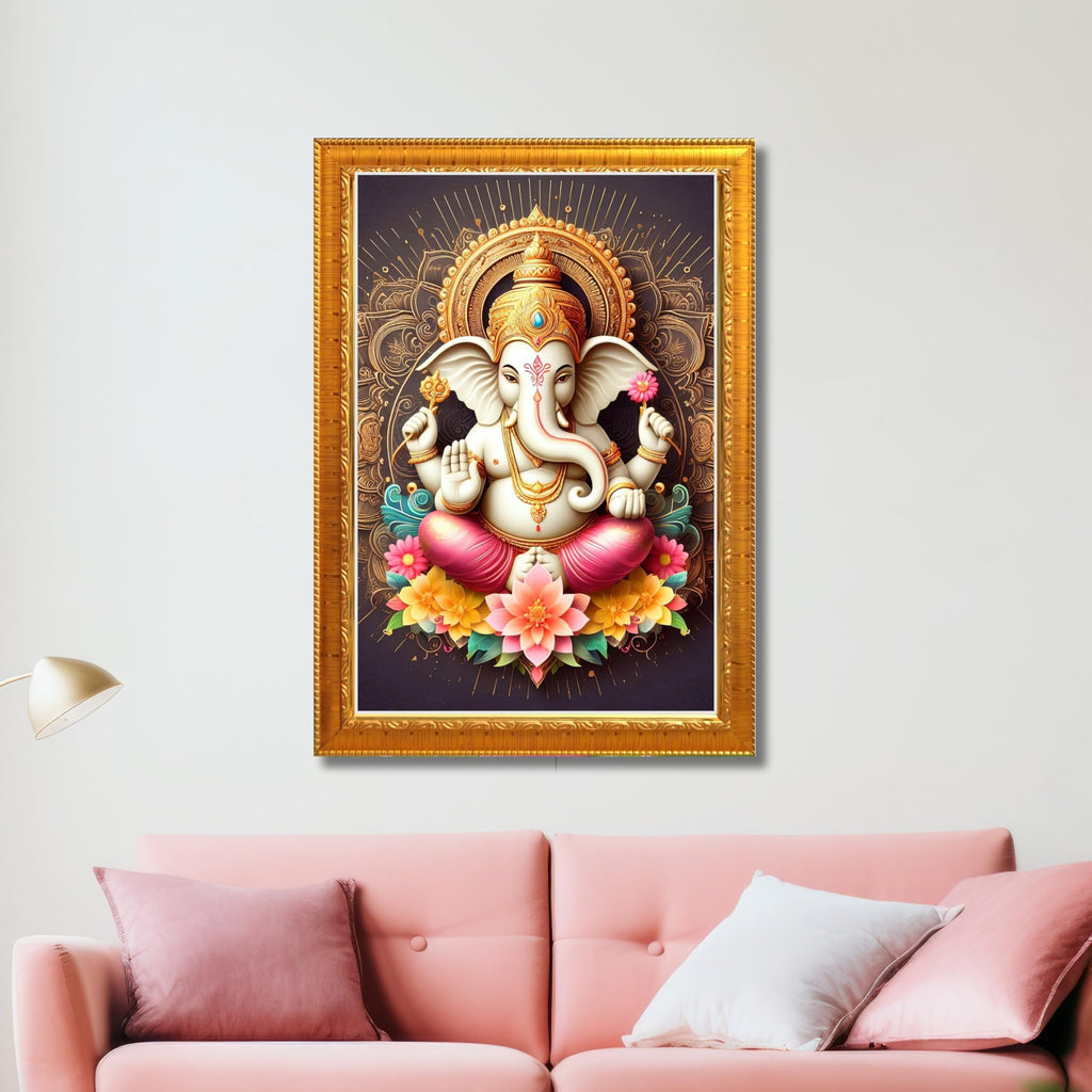 CRAFT QUEST Lord Ganpati Ganesh ji God Frame for Pooja Room Home & Wall Decor GA-255