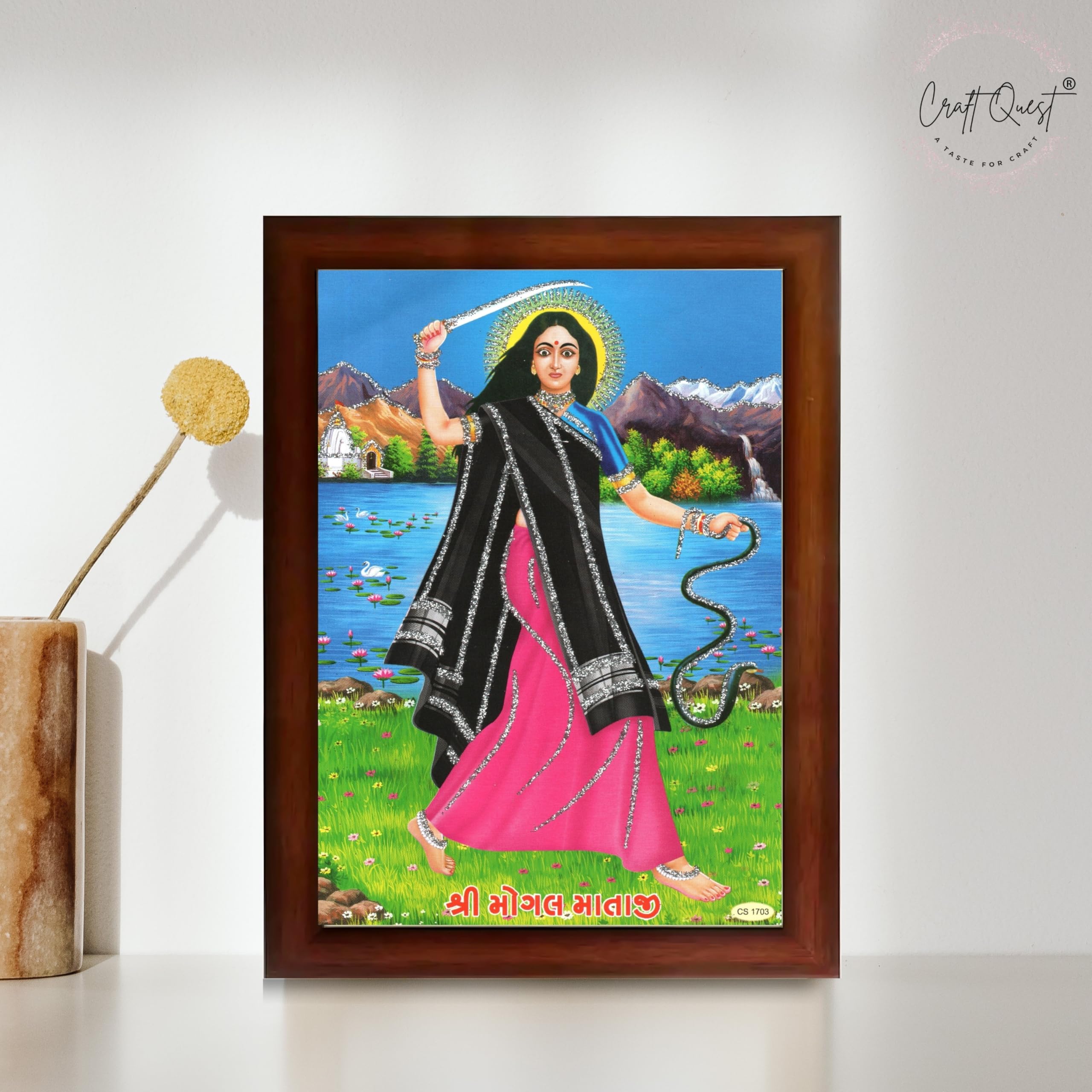 CRAFT QUEST Mogal Mataji Photo frame | Acrylic, Lightweight | Hindu God Spiritual Framed | Ideal for Home, Office, Temple & Puja Room, Wall Decor