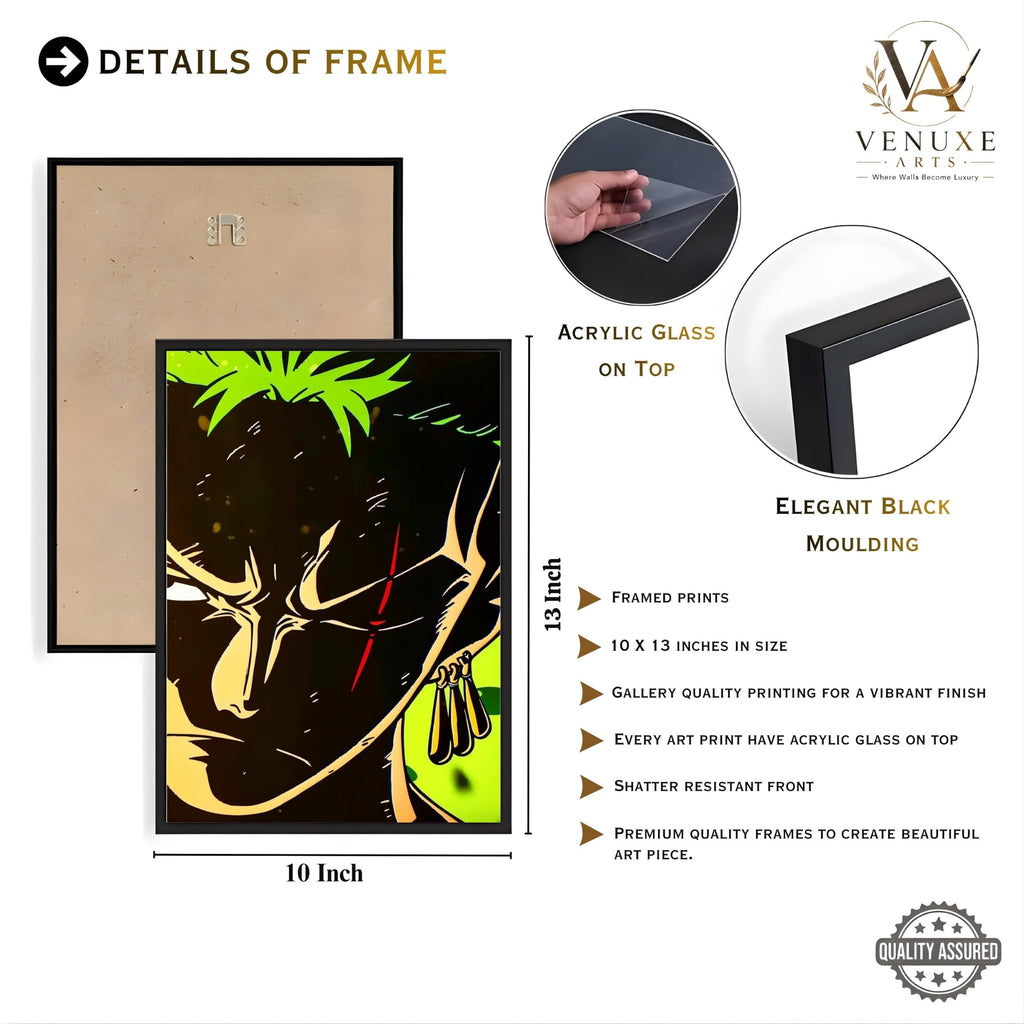 VENUXE ARTS Set Of 3 Anime Characters Wall Framed |Anime Characters Framed Poster for Living Room Bedroom Gaming Room Studio Wall Decor