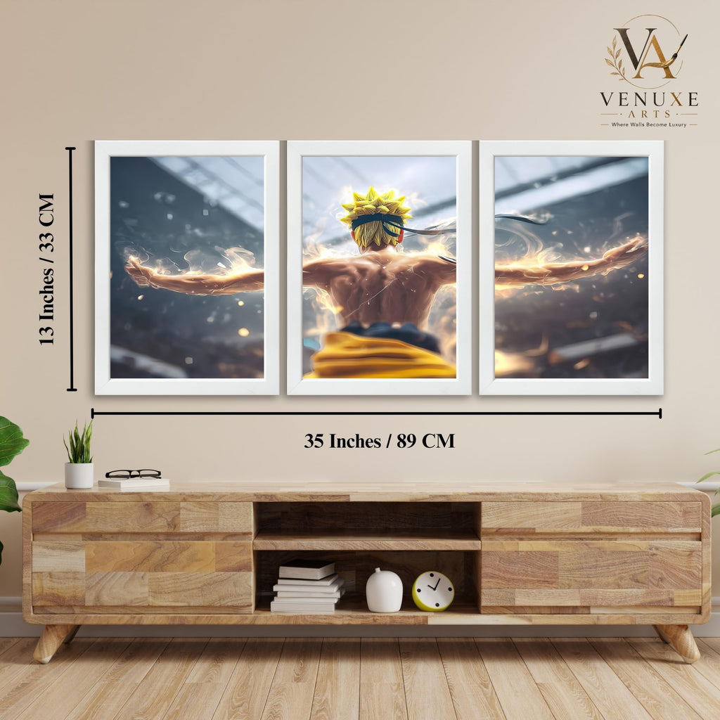 VENUXE ARTS Set Of 3 Anime Characters Wall Framed |Anime Characters Framed Poster for Living Room Bedroom Gaming Room Studio Wall Decor