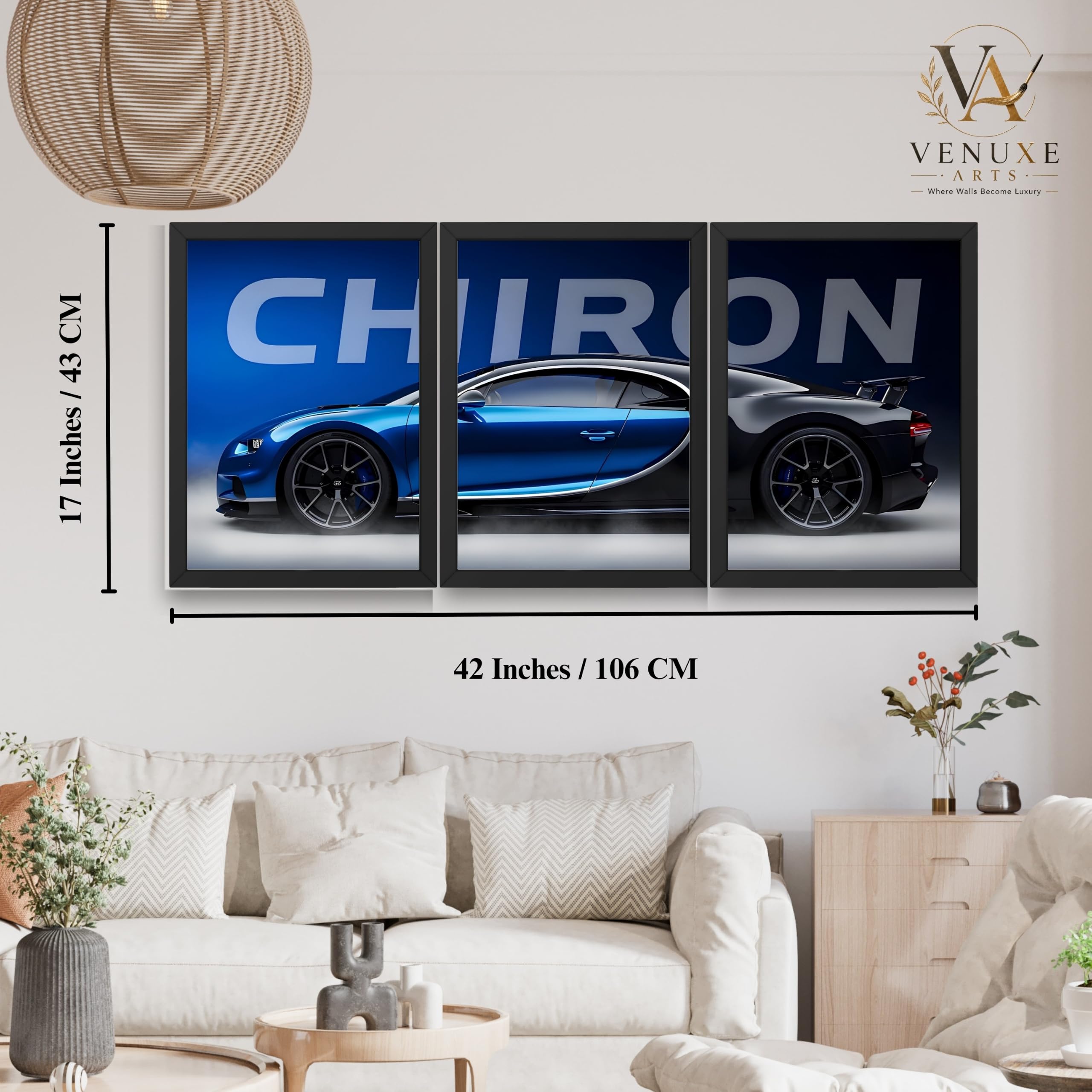 VENUXE ARTS Set Of 3 Big Sports Cars Framed Posters Gift Items for Boys Room Wall Decoration Bedroom, Living Room, Office, Studio Décor | Car Poster Frame for Wall Décor