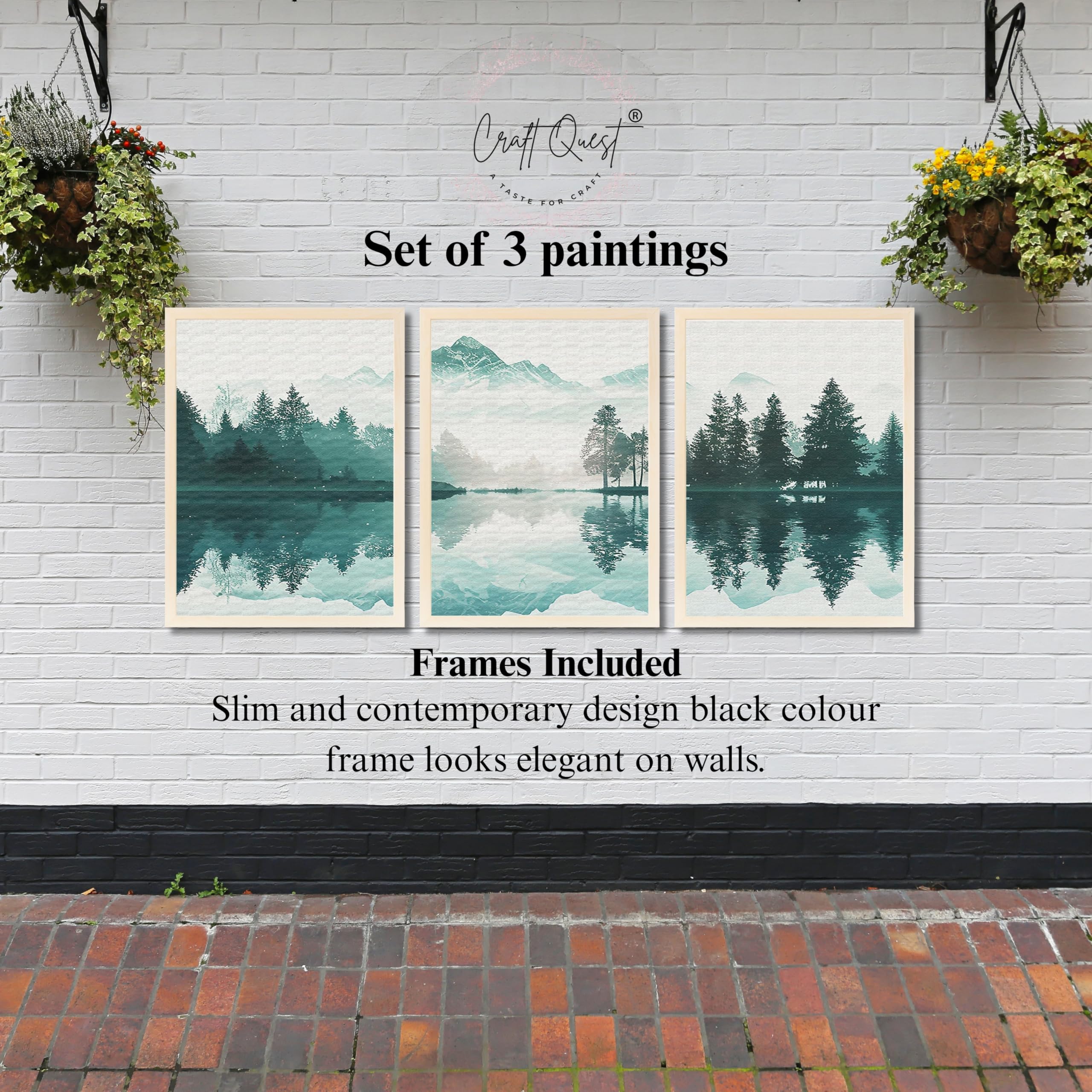 CRAFT QUEST Nature Inspired Series Paintings With Trees & Mountains Wall Art | Set of 3 Frames for Home Decoration | Ideal for Living Room, Bedroom & Offices