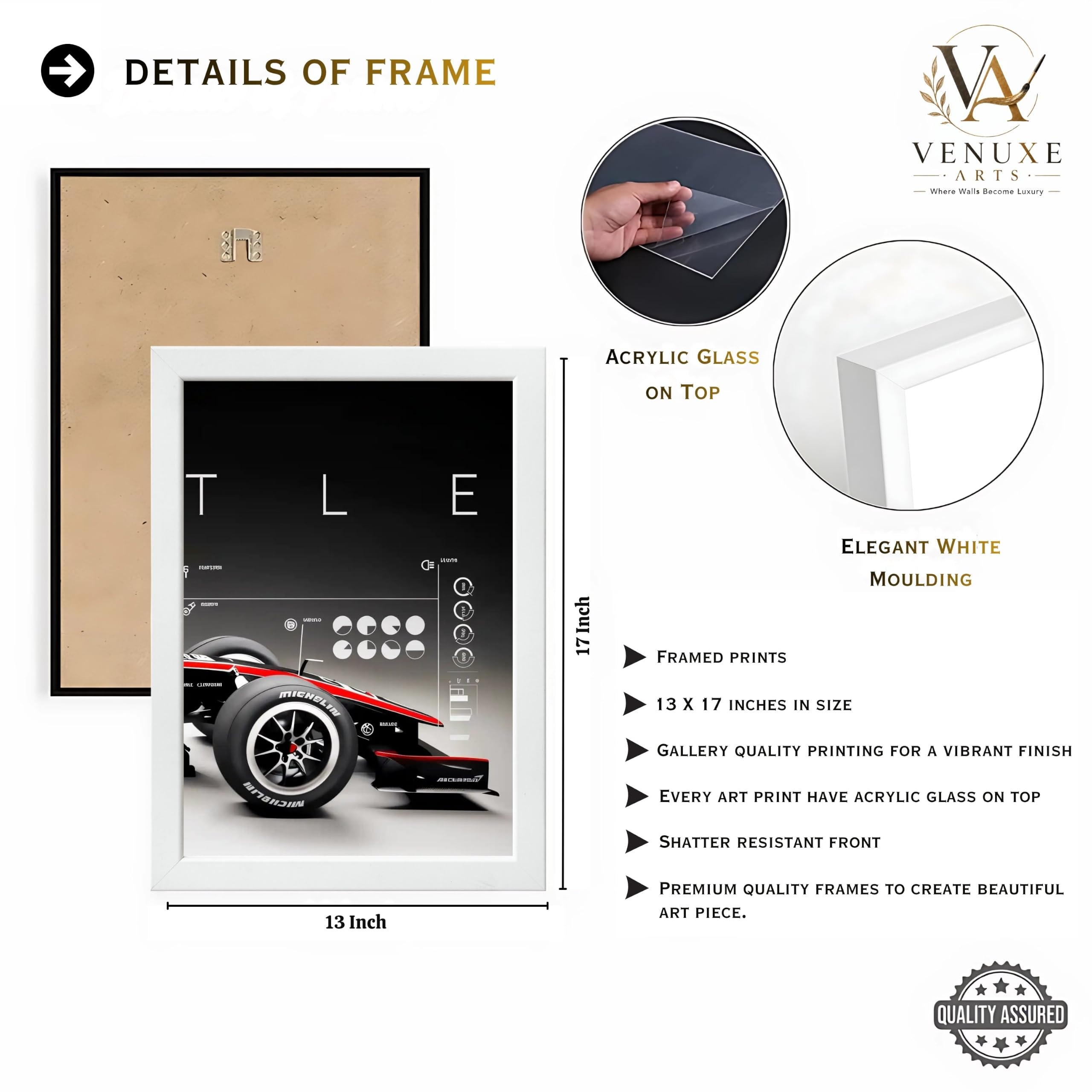 VENUXE ARTS Set Of 3 Big Sports Cars Framed Posters Gift Items for Boys Room Wall Decoration Bedroom Living Room Office Studio Décor | Car Poster Frame for Wall Décor