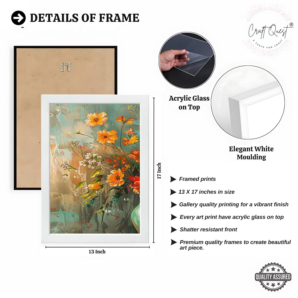 CRAFT QUEST Nature Inspired Paintings Of Flowers Wall Art | Set of 3 Frames for Home Decoration | Ideal for Living Room, Bedroom & Office