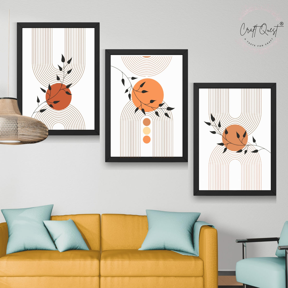 CRAFT QUEST Wall Art Decor Paintings | Set of 3 Abstract Wall Art Frames for Home Decoration | Ideal for Living Room, Bedroom & Office