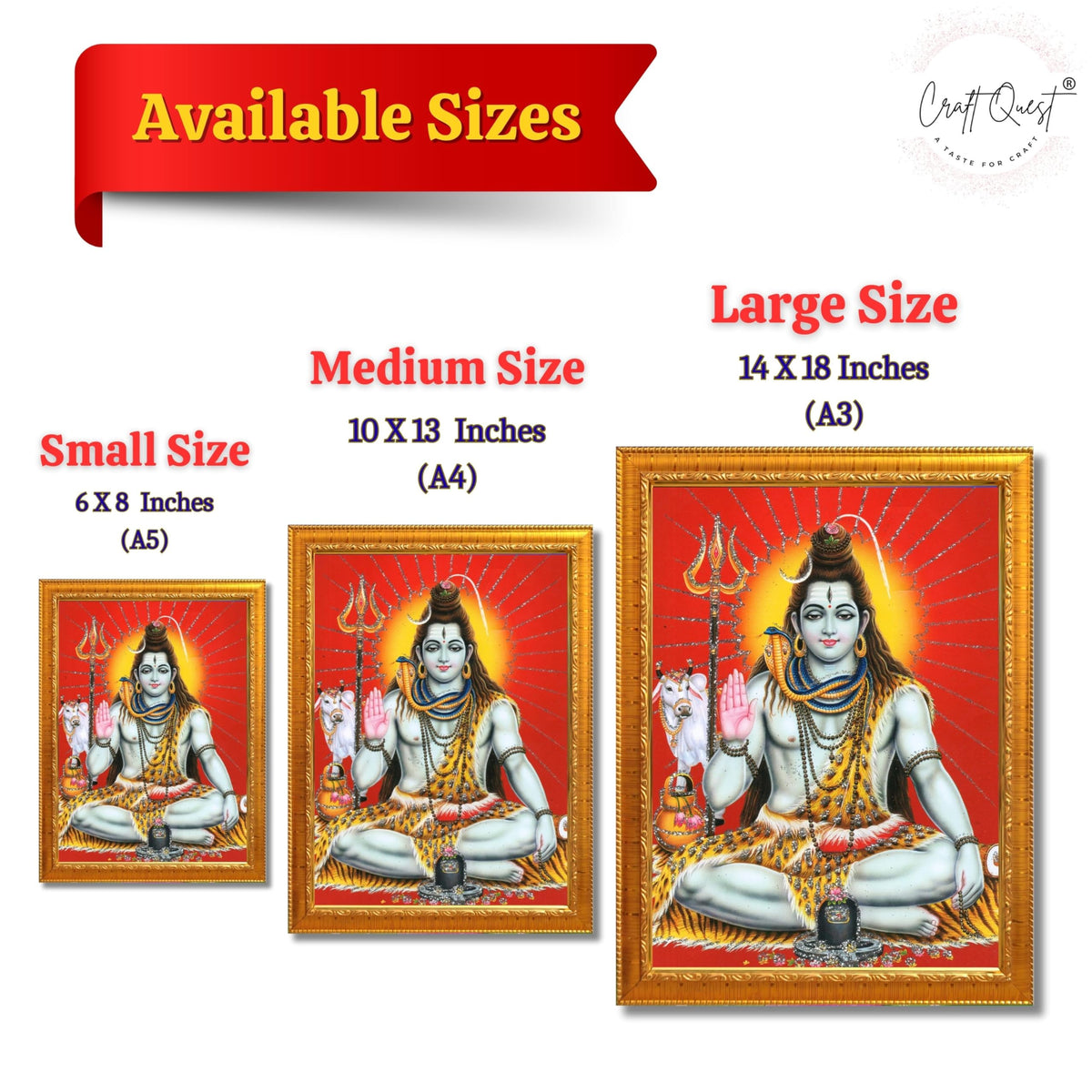 CRAFT QUEST God Shiv Shiva Wall Painting | Premium Framed Hindu God Wall Art | Spiritual Mahadev Poster for Living Room, Bedroom, Office, Meditation & Temple Décor |