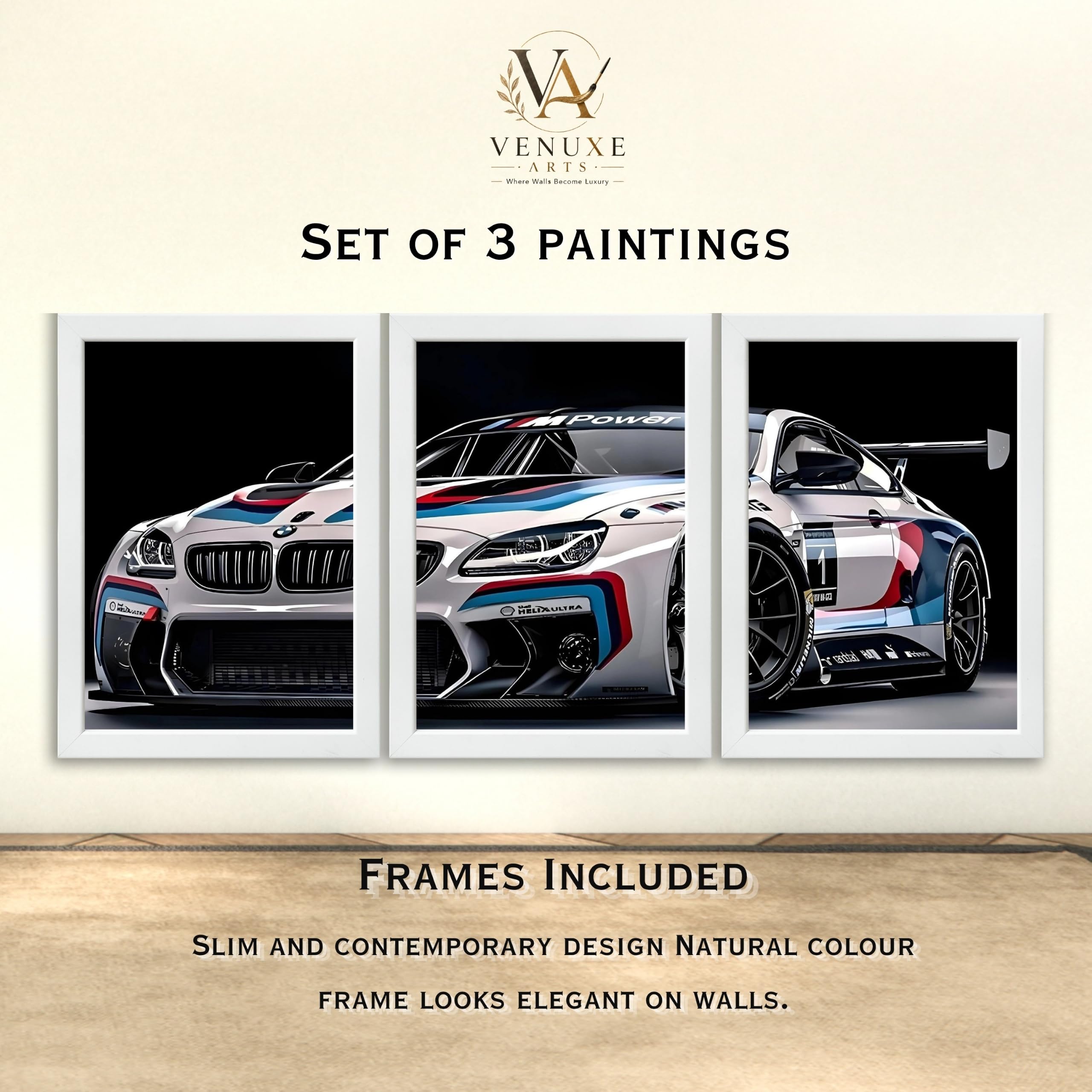 VENUXE ARTS Set Of 3 Big Sports Cars Framed Posters Gift Items for Boys Room Wall Decoration Bedroom Living Room Office Studio Décor | Car Poster Frame for Wall Décor