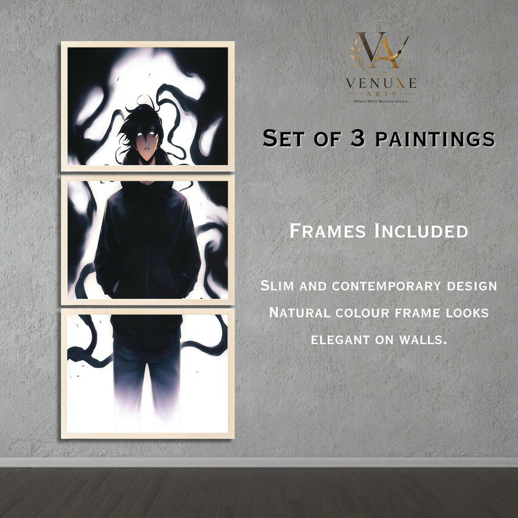 VENUXE ARTS Set Of 3 Anime Characters Wall Framed |Anime Characters Framed Poster for Living Room Bedroom Gaming Room Studio Wall Decor