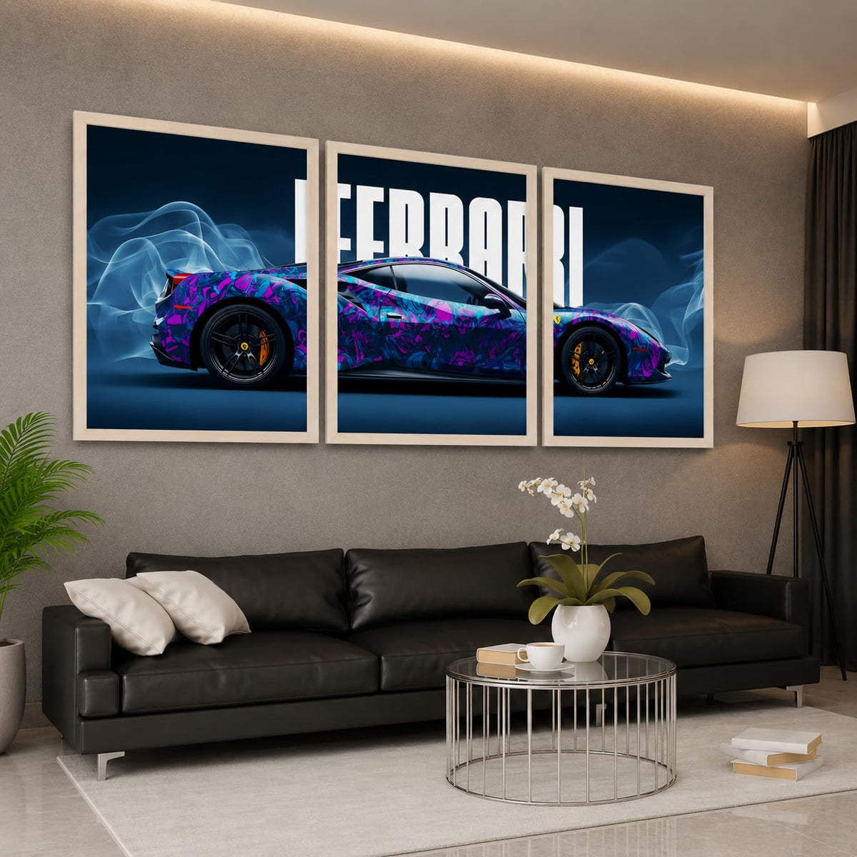 VENUXE ARTS Set Of 3 Big Sports Cars Framed Posters Gift Items for Boys Room Wall Decoration Bedroom Living Room Office Studio Décor | Car Poster Frame for Wall Décor