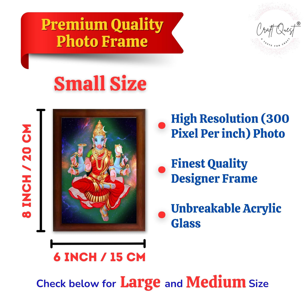 CRAFT QUEST Varahi Amman amma Photo Varahi Wall Painting Photo Frame With Acrylic Glass| South Devi Frame for Home, Office, Temple & Gifting