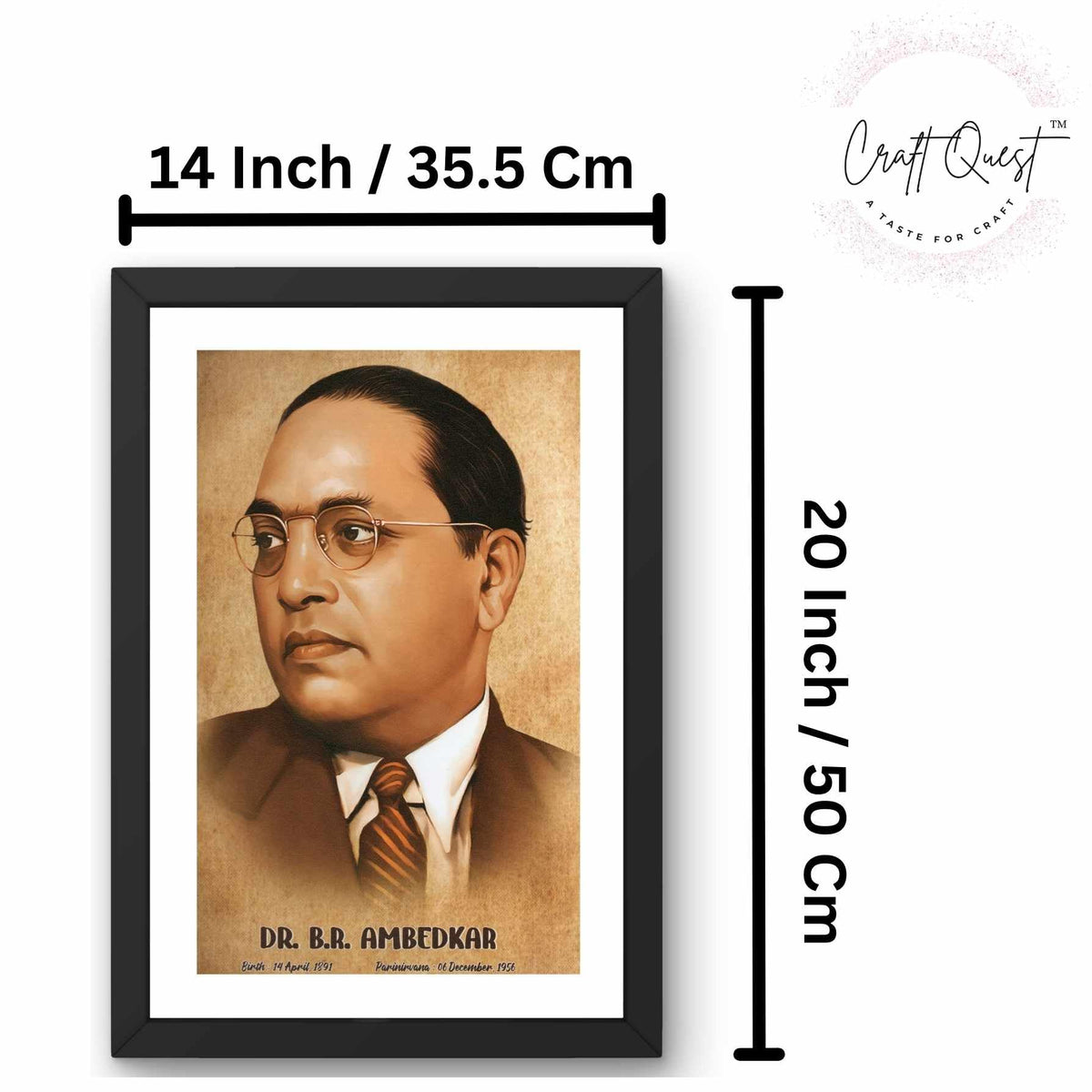 CRAFT QUEST UV Textured Decorative Art Print of Indian Freedom Fighter Dr. B. R. Ambedkar with Wooden Synthetic Frame Painting