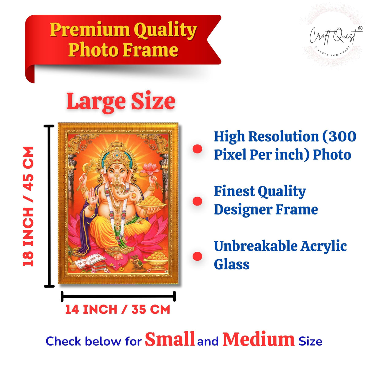 CRAFT QUEST Lord Ganpati Modern Wall Art Painting With Frame, Home and Office Decor Item