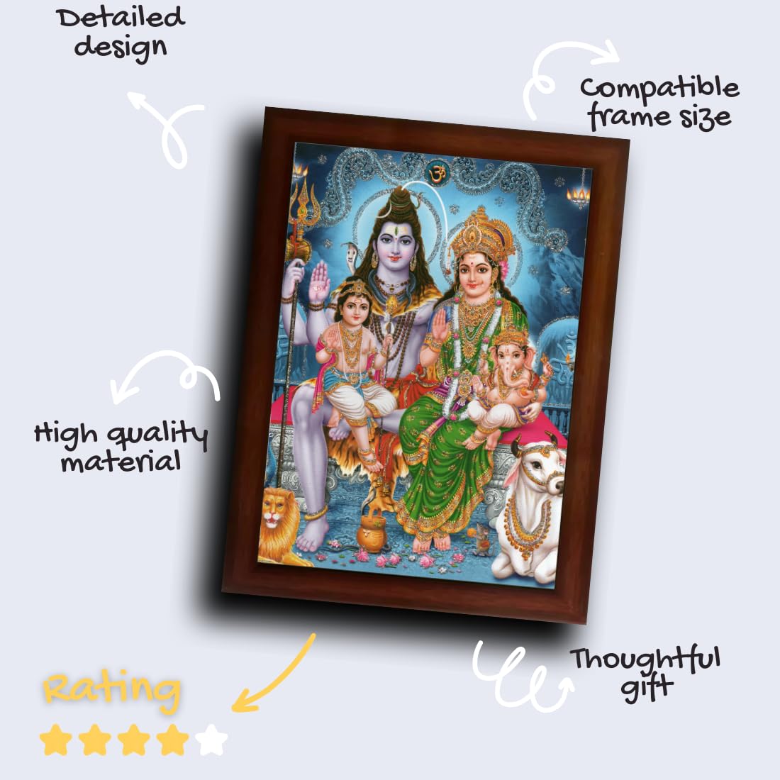 CRAFT QUEST Shiv Parivar (Shiv Shankar, Maa Parvati, Ganesh and Kartikey) Religious Synthetic Photo Frame Sparkle Coated for Pooja (14 X 10 inch, Multicolour)