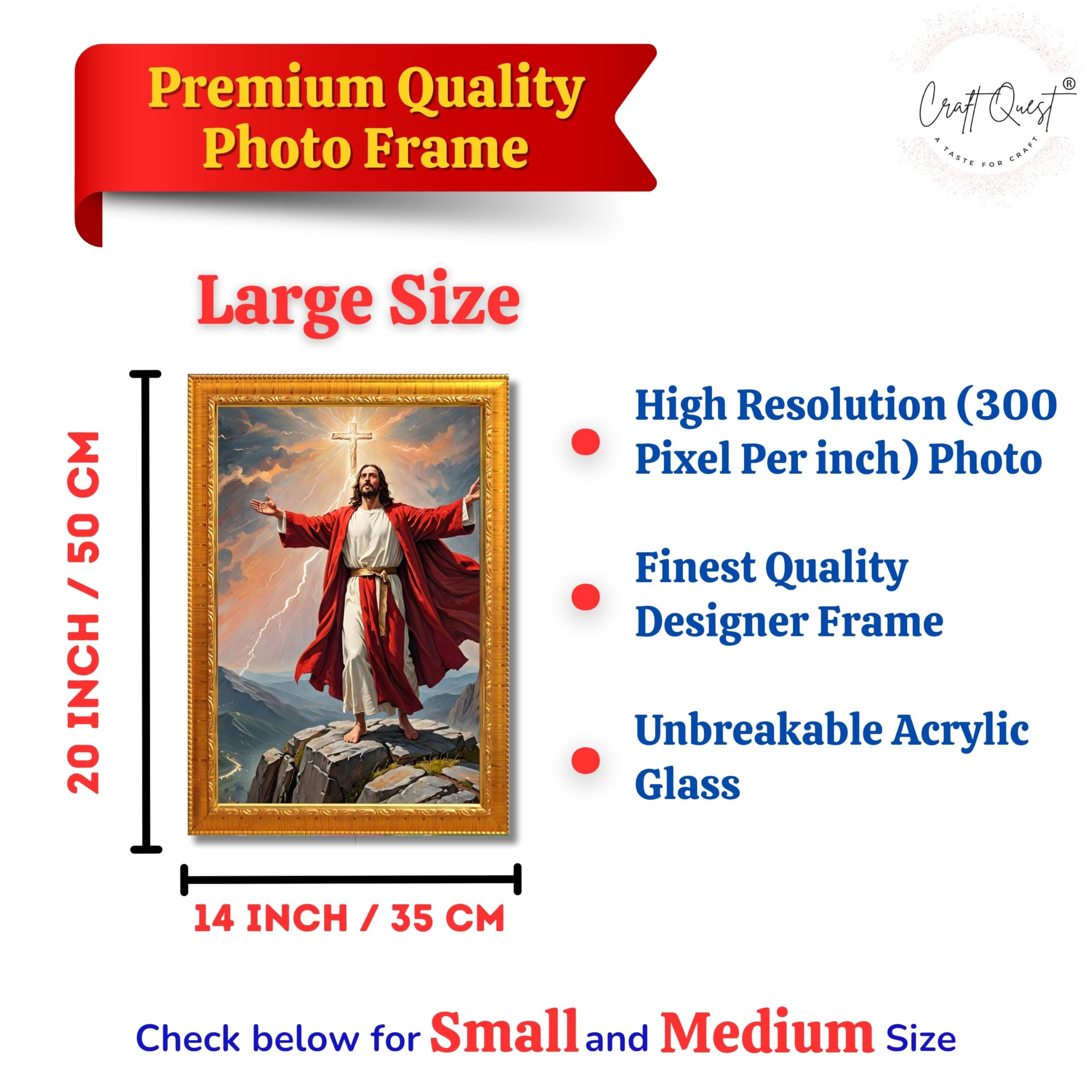CRAFT QUEST Lord Jesus Christ Christmas Wall Artwork Photo Frame Spiritual Christian Wall Décor for Room