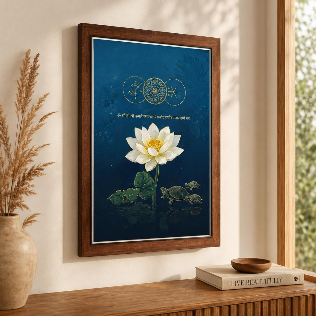 CRAFT QUEST Shree Yantra Wealth Attraction Wall Art with Lakshmi Lotus & Tortoise – Vastu Energy Poster for Prosperity, Money Flow & Stability