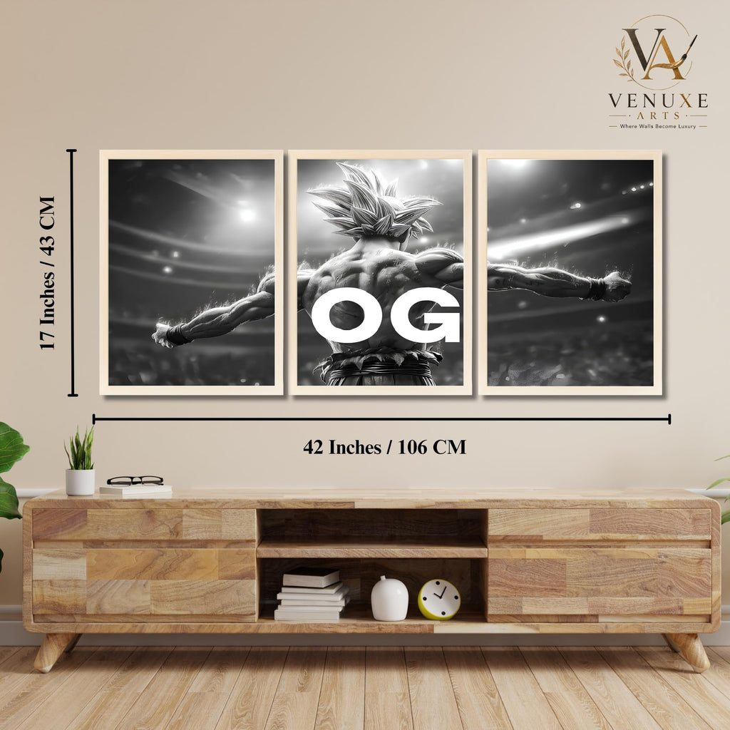 VENUXE ARTS Set Of 3 Anime Characters Wall Framed |Anime Characters Framed Poster for Living Room Bedroom Gaming Room Studio Wall Decor