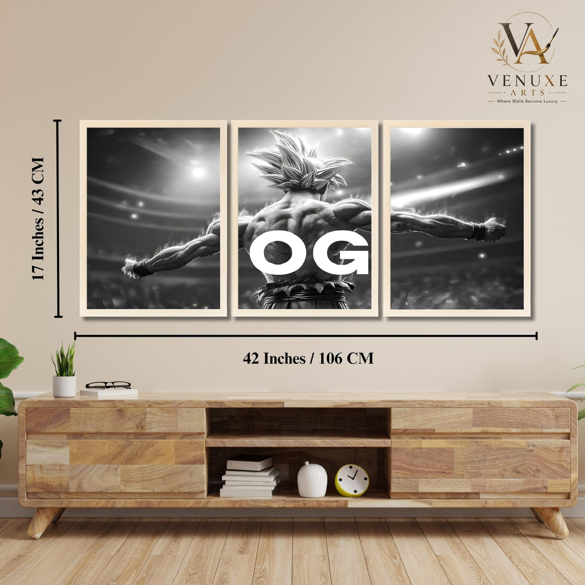 VENUXE ARTS Set Of 3 Anime Characters Wall Framed |Anime Characters Framed Poster for Living Room Bedroom Gaming Room Studio Wall Decor