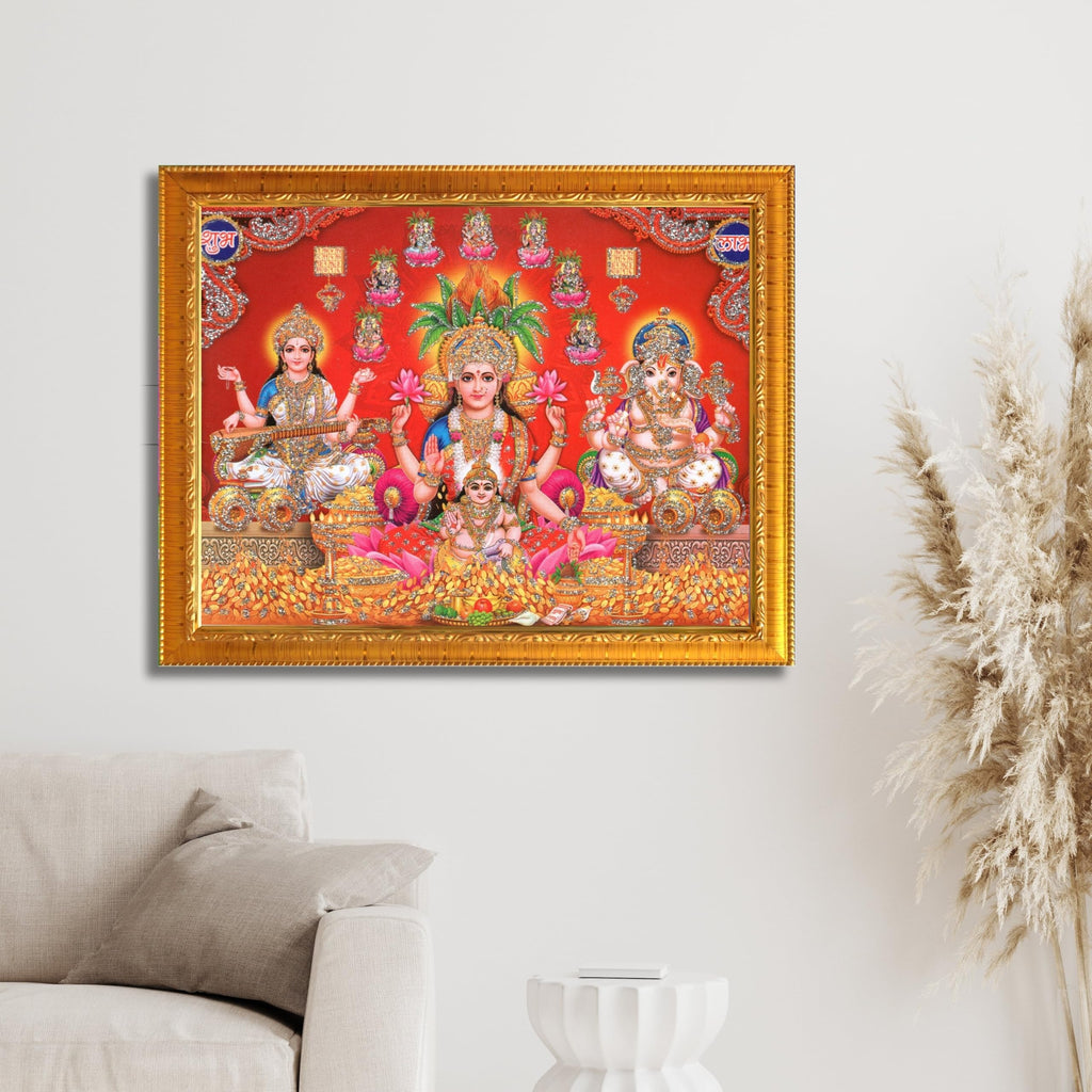 CRAFT QUEST Lakshmi Devi Dhana Laxmi Maa Wall Painting Frame for Diwali,Temple, Pooja, Living Room Home and Decor