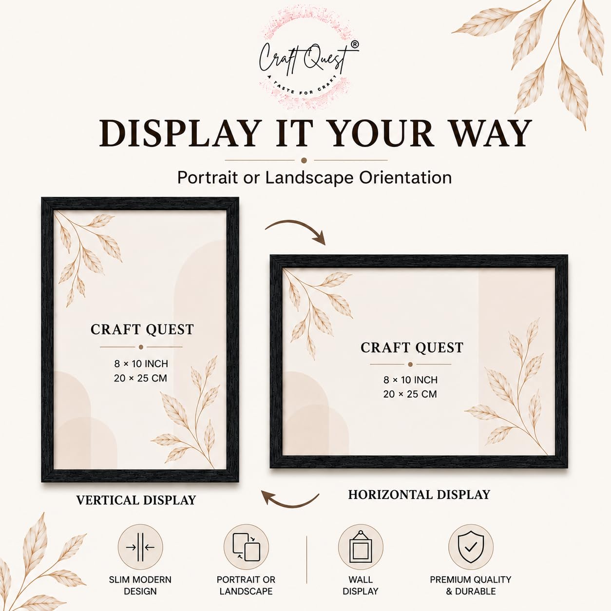 CRAFT QUEST 4X6 Inch Size synthetic Wall Mount Photo frames Single For Home Decoration, Living Room, Office Decoration (Natural, Set of 1)