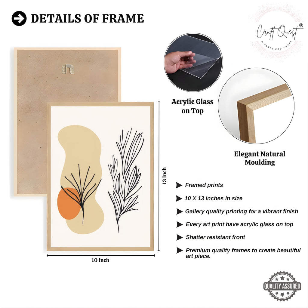 CRAFT QUEST Organic Abstract Line Art Modern Art | Set of 3 Frames for Home Decoration | Ideal for Living Room, Bedroom & Offices