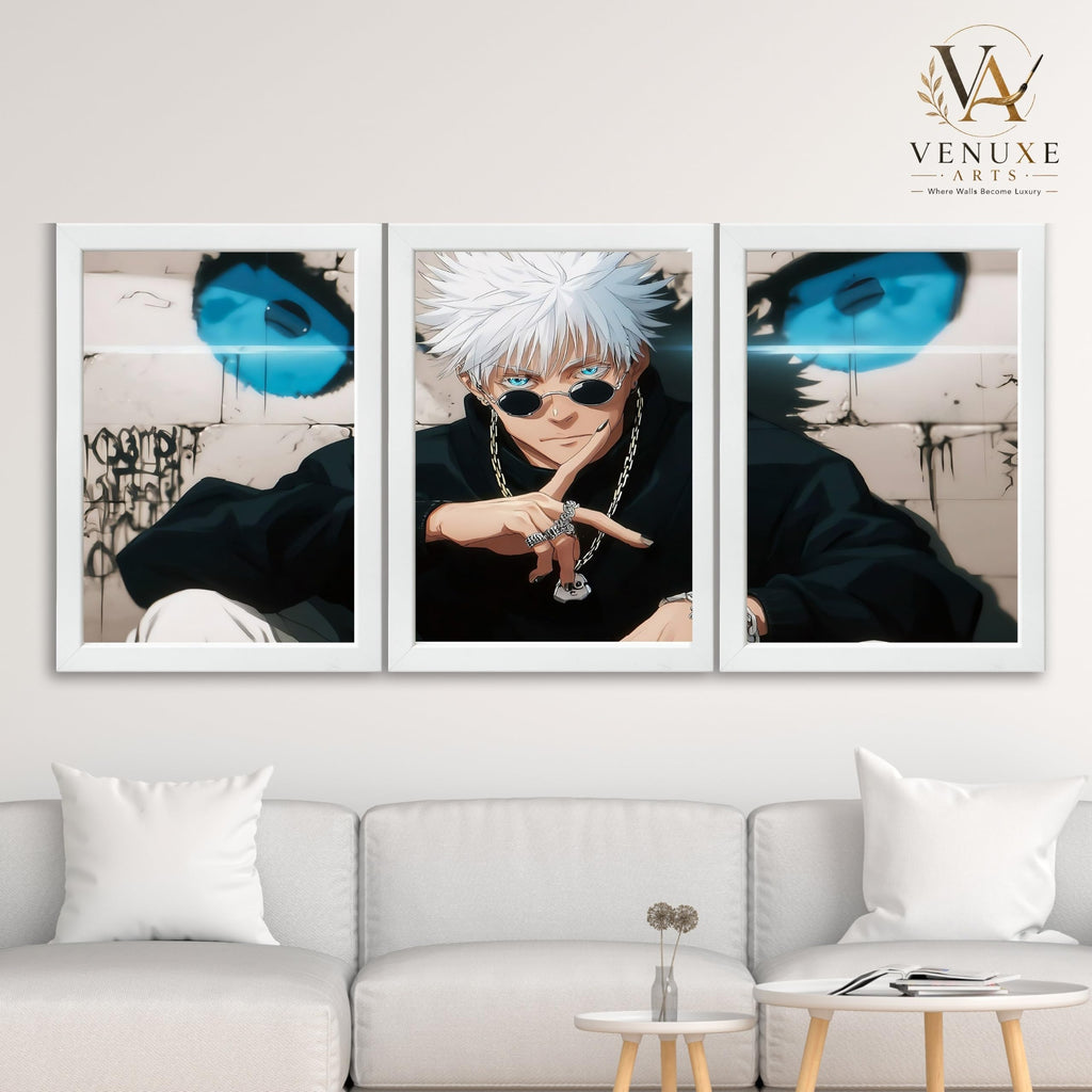 VENUXE ARTS Set Of 3 Anime Characters Wall Framed |Anime Characters Framed Poster for Living Room Bedroom Gaming Room Studio Wall Decor