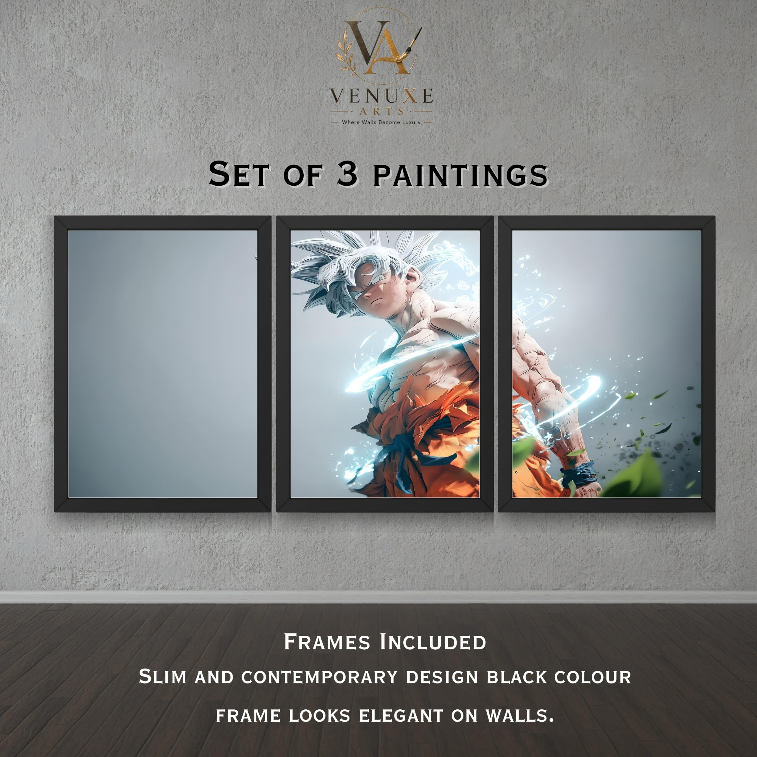 VENUXE ARTS Set Of 3 Anime Characters Wall Framed |Anime Characters Framed Poster for Living Room Bedroom Gaming Room Studio Wall Decor
